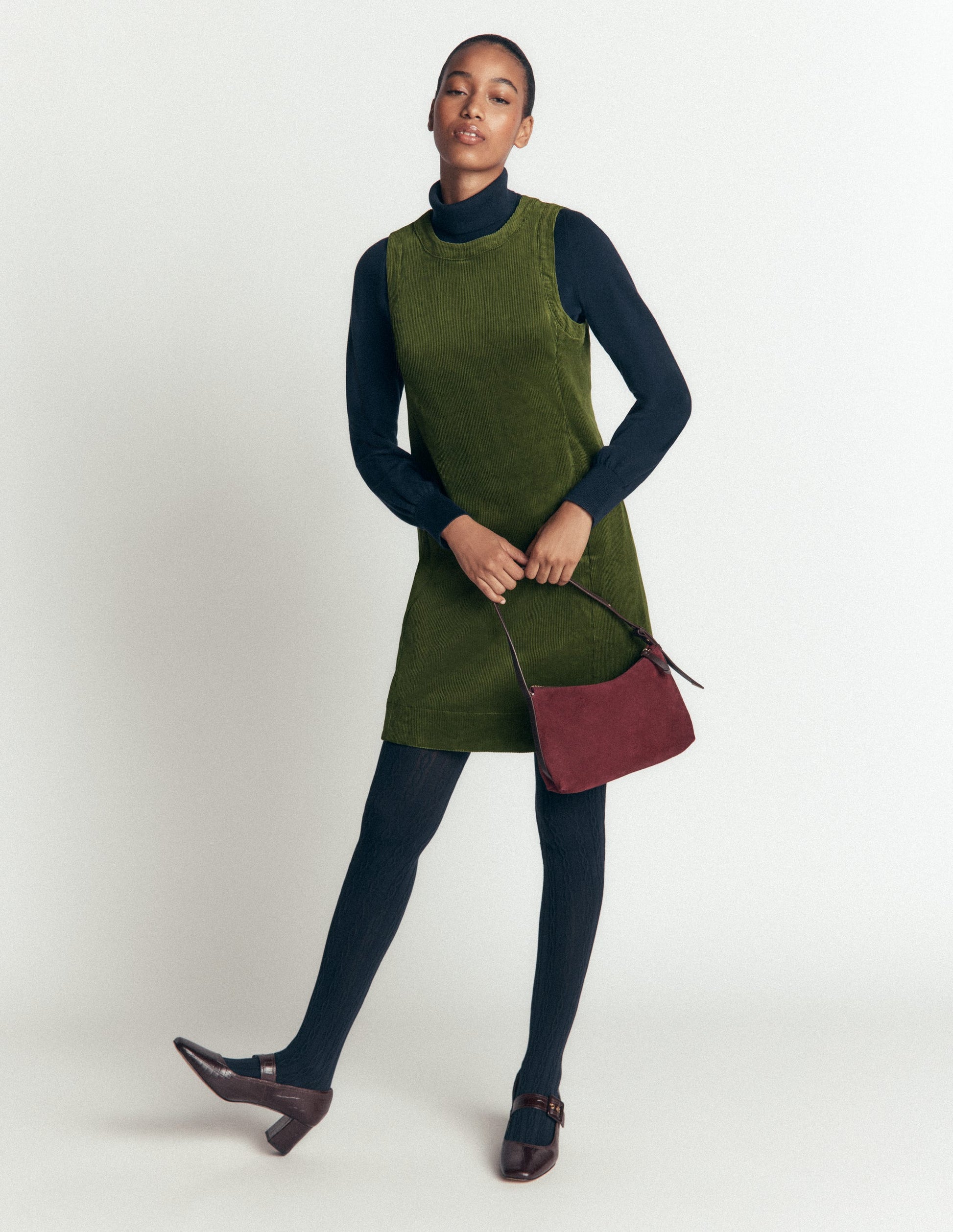 Lou Cord Shift Dress-Forest Green-1
