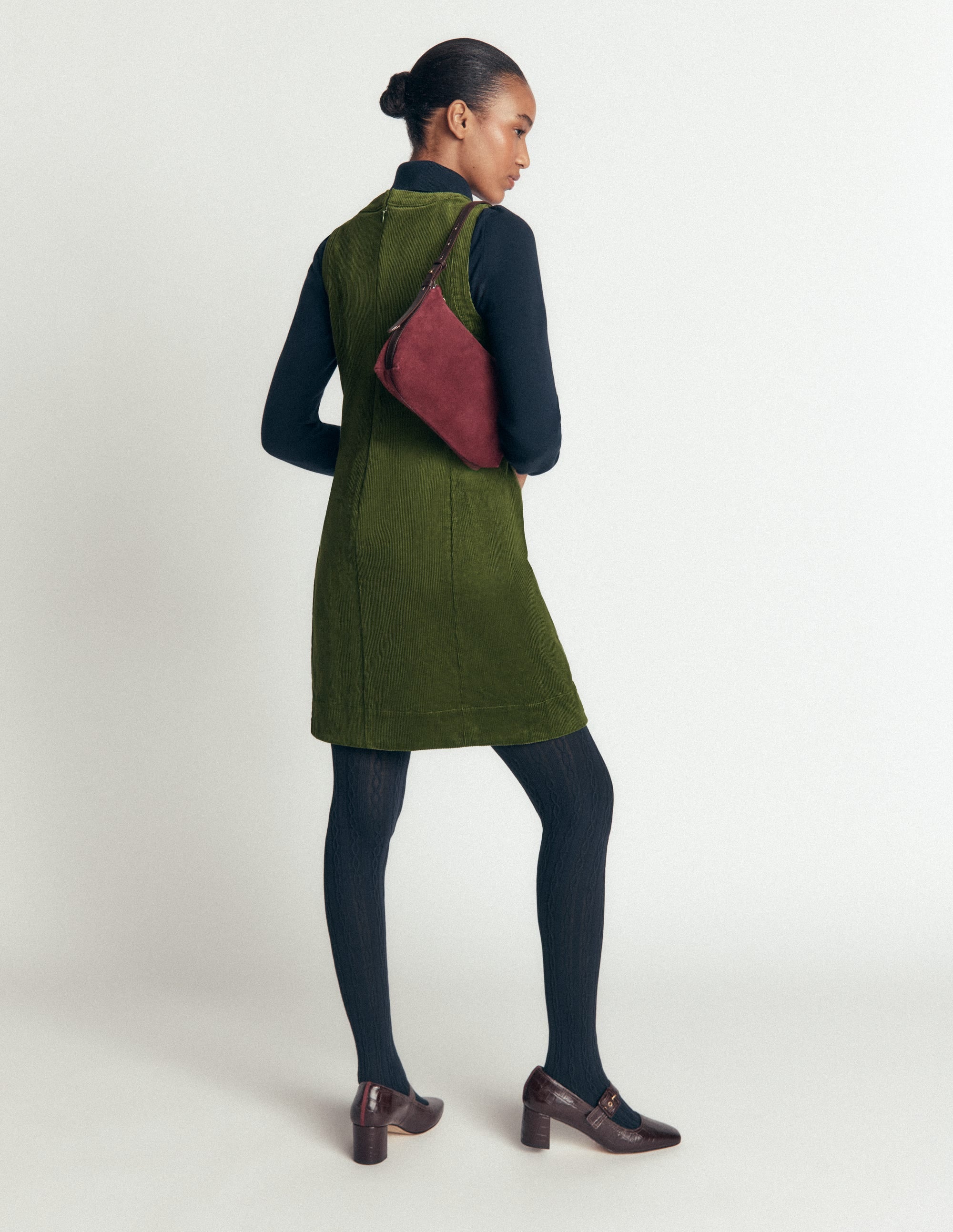 Lou Cord Shift Dress-Forest Green - Image 3
