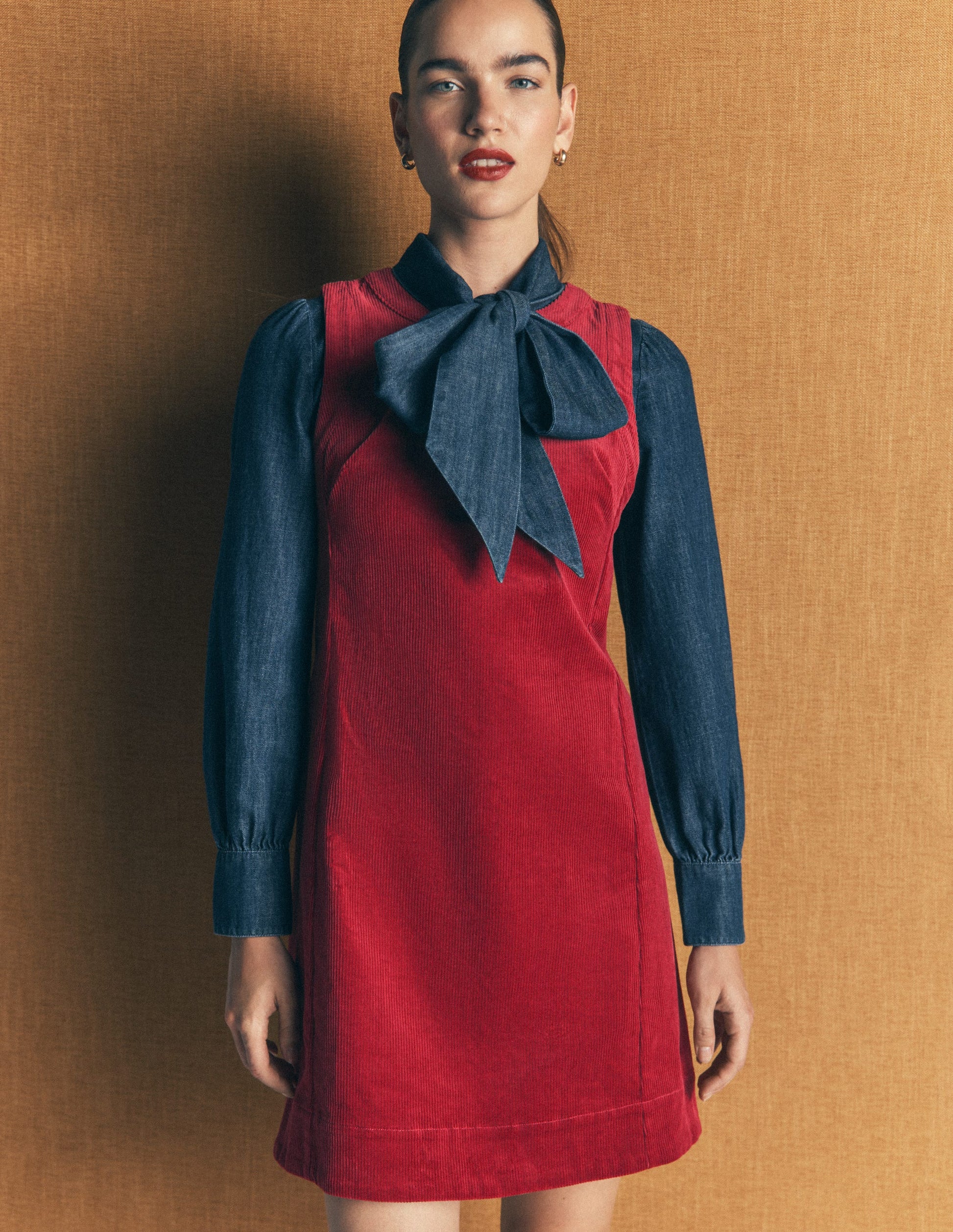 Lou Cord Shift Dress-Crimson Red-1