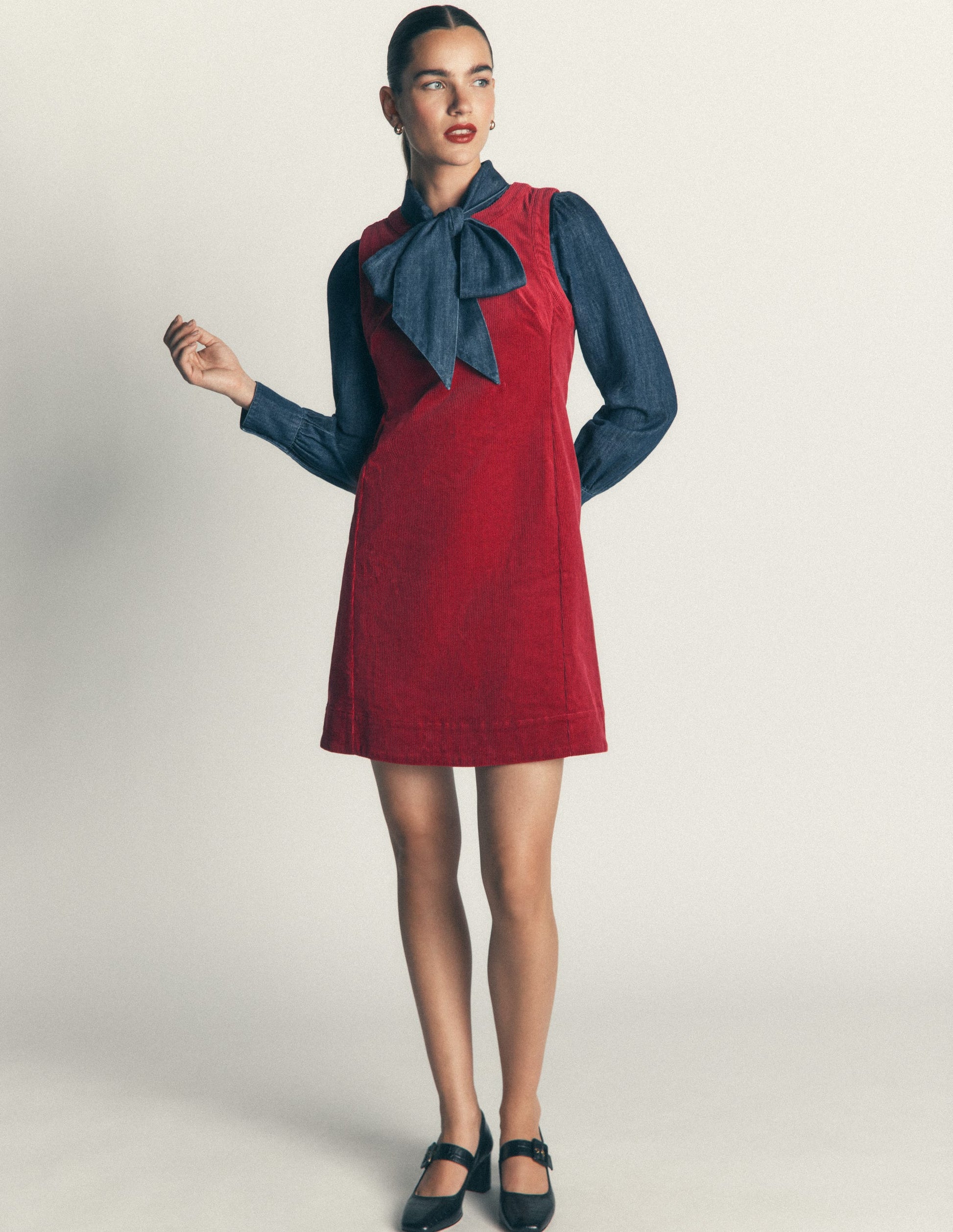 Lou Cord Shift Dress-Crimson Red-4
