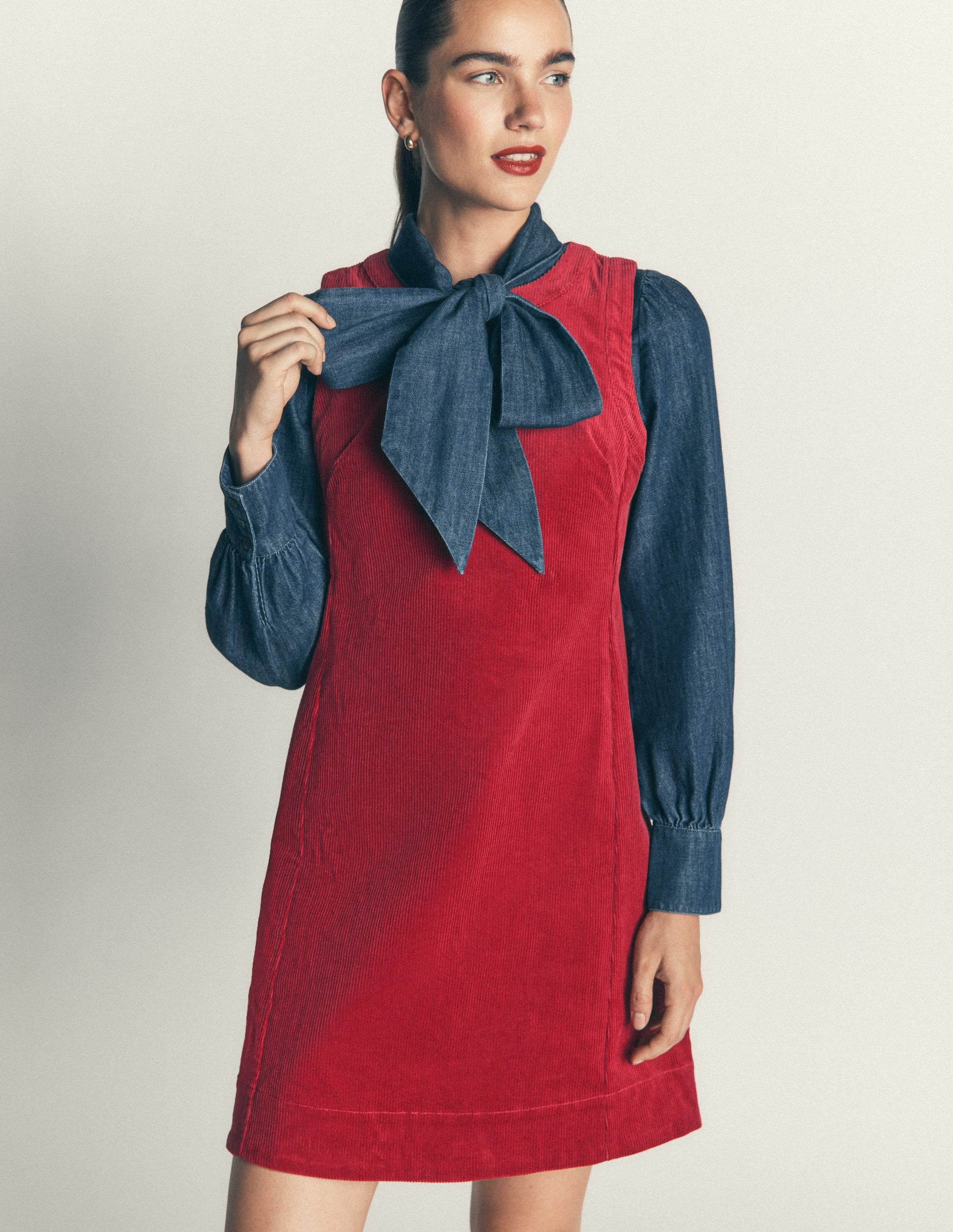 Lou Cord Shift Dress-Crimson Red - Image 5