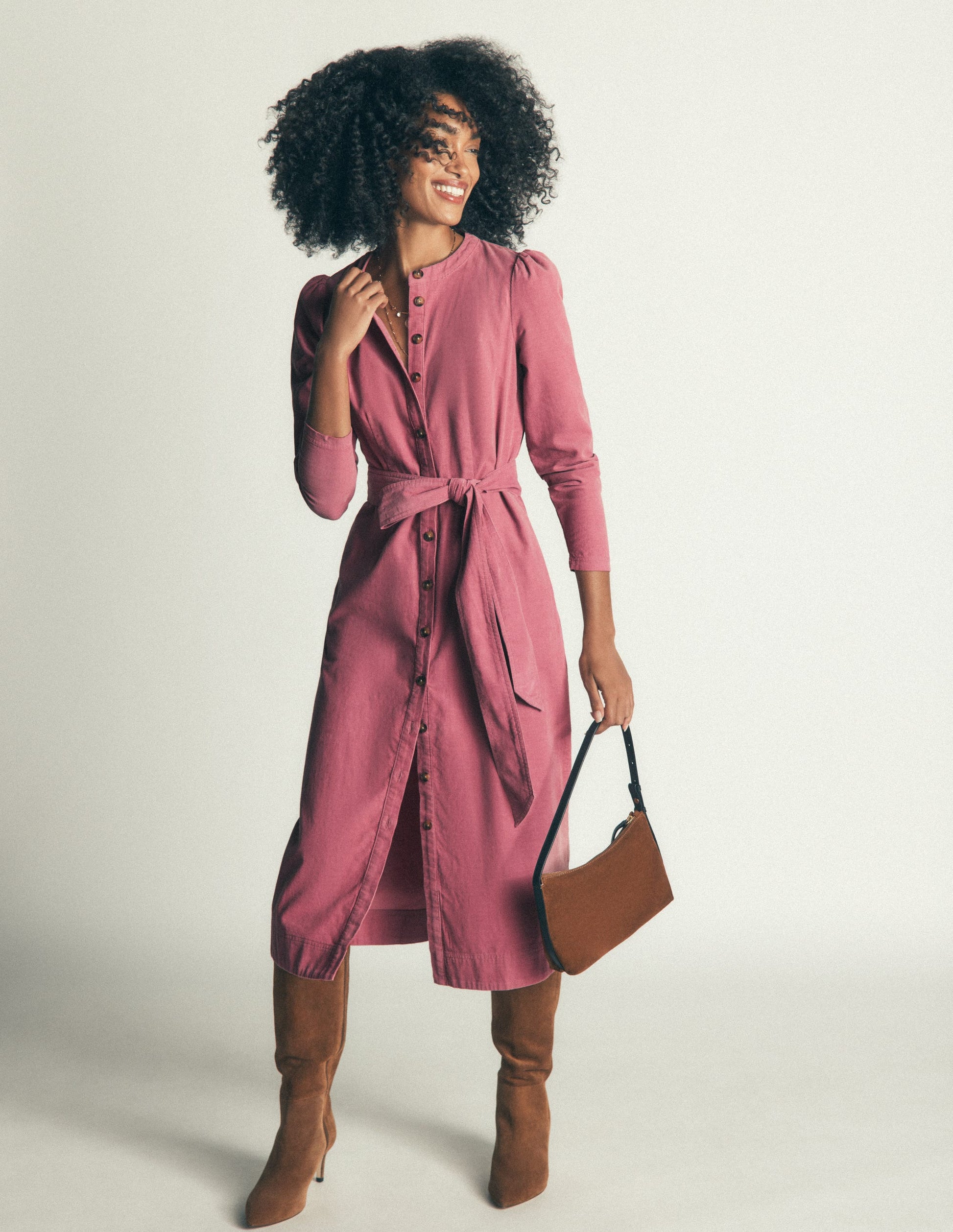 shirt dress for fall Boden Women's Louise Cord Midi in Pink prime Maxi Dresses | Casual including black Color:Blue Sealace
