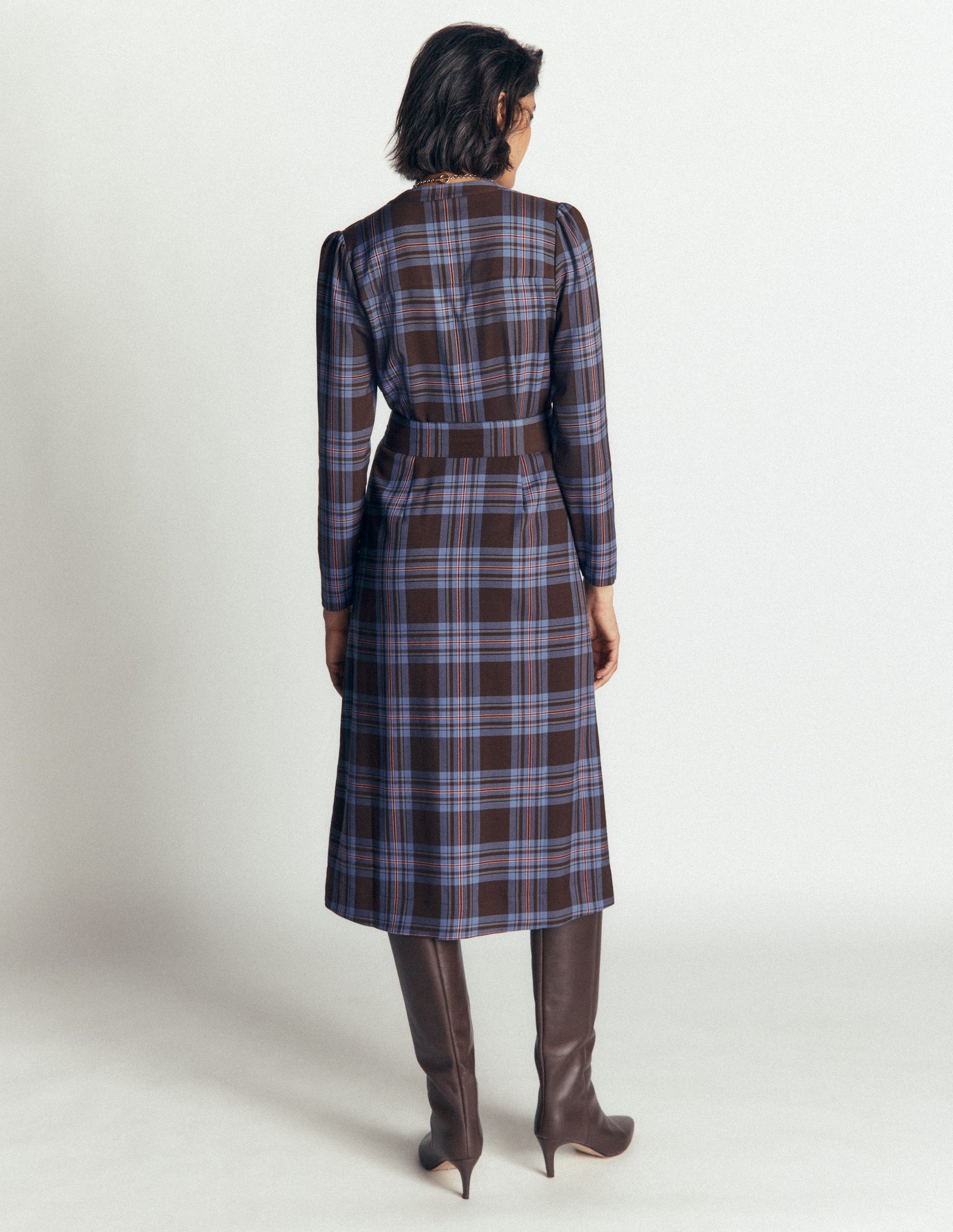 Louise Check Midi Shirt Dress-Brown, Blue and Pink Check-3