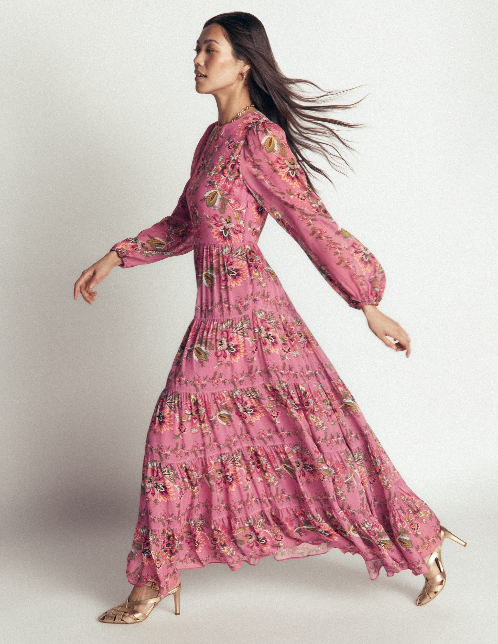 Multi Tiered Maxi Dress-Pink Heather, Frosted Flora-3