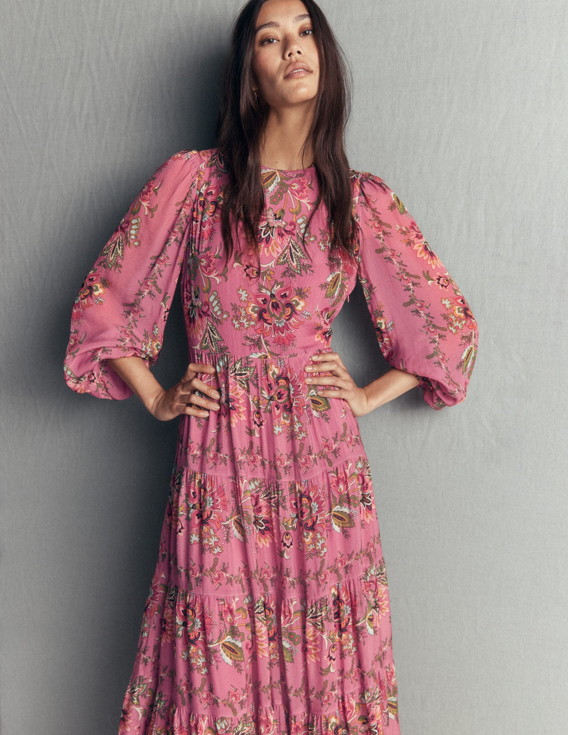 Multi Tiered Maxi Dress-Pink Heather, Frosted Flora-4