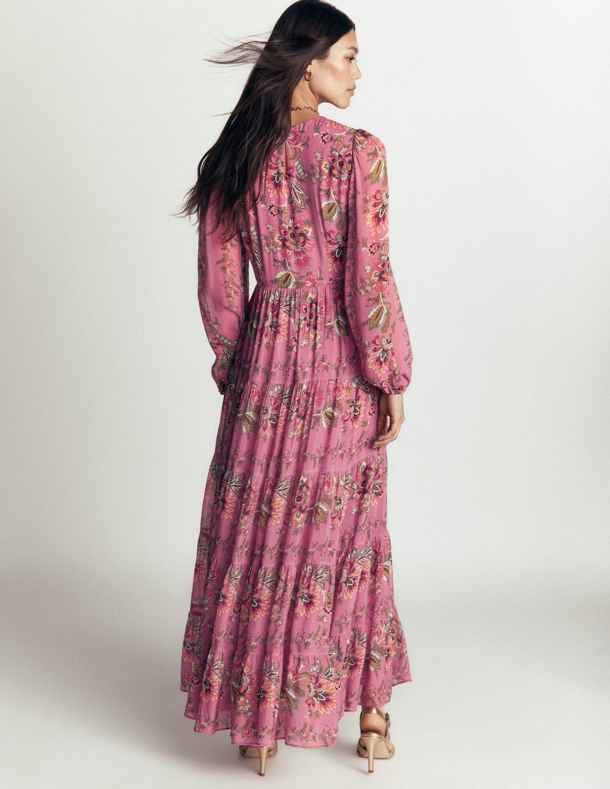 Multi Tiered Maxi Dress-Pink Heather, Frosted Flora - Image 4