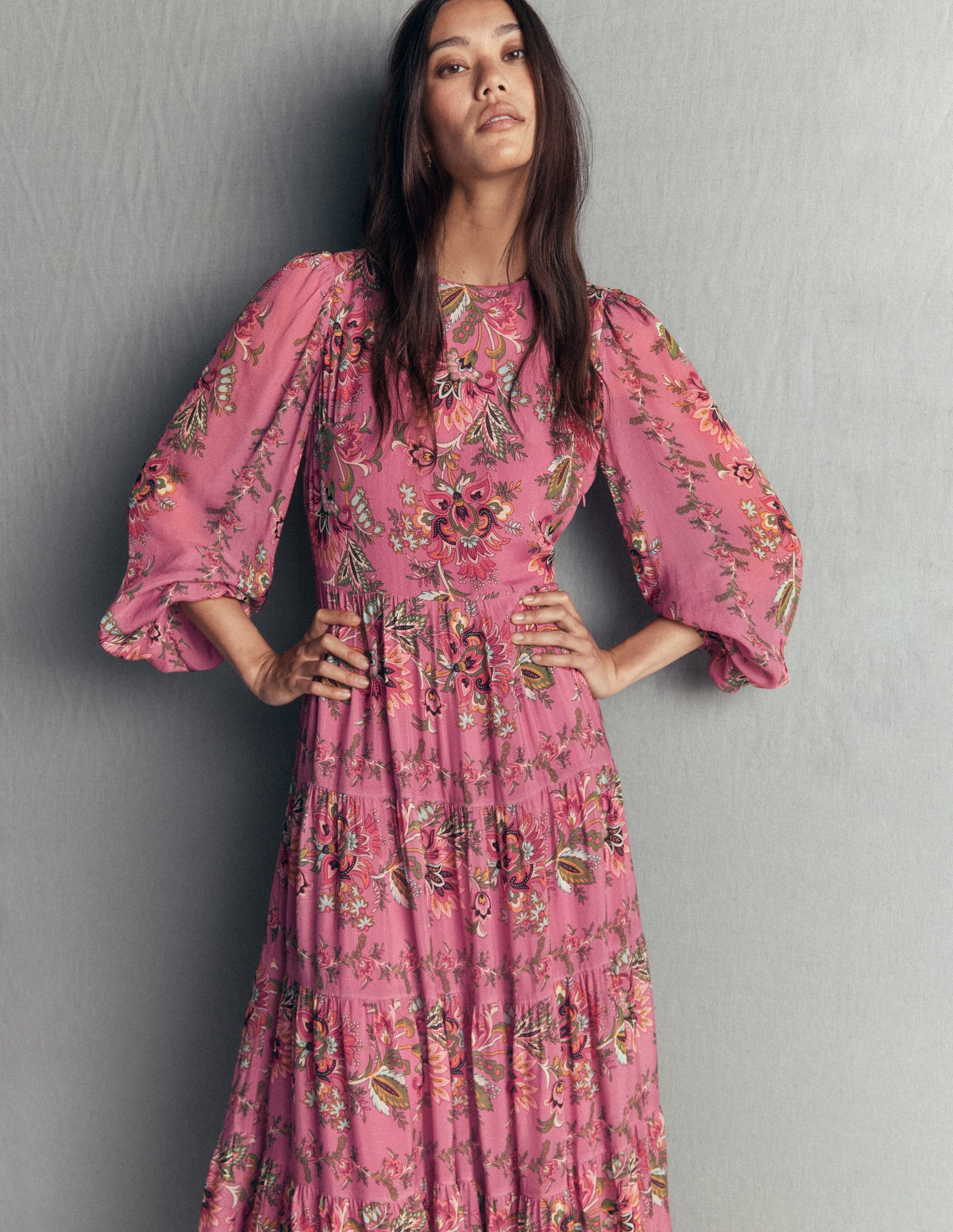 Multi Tiered Maxi Dress-Pink Heather, Frosted Flora-7