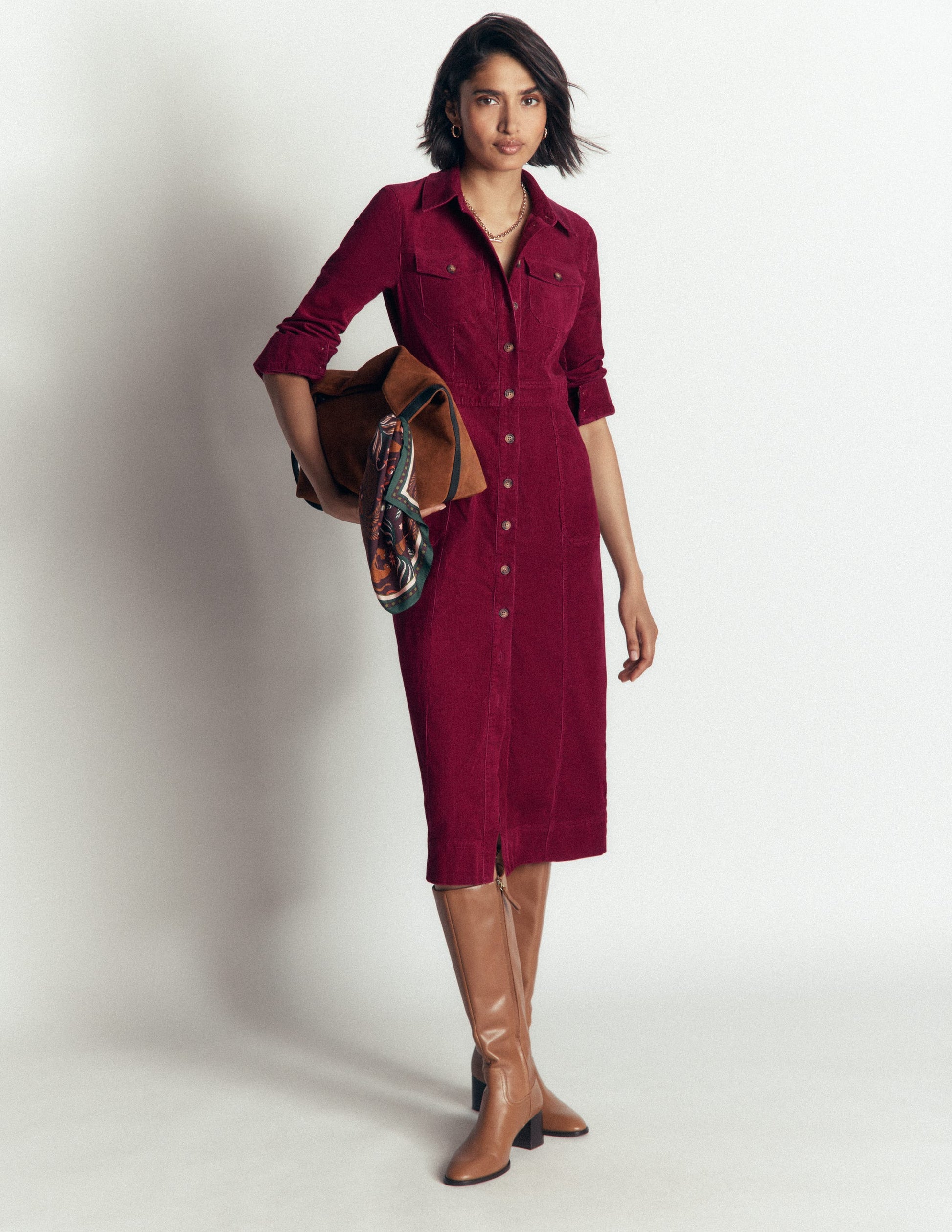 Fleur Cord Midi Dress-Ruby Red-2