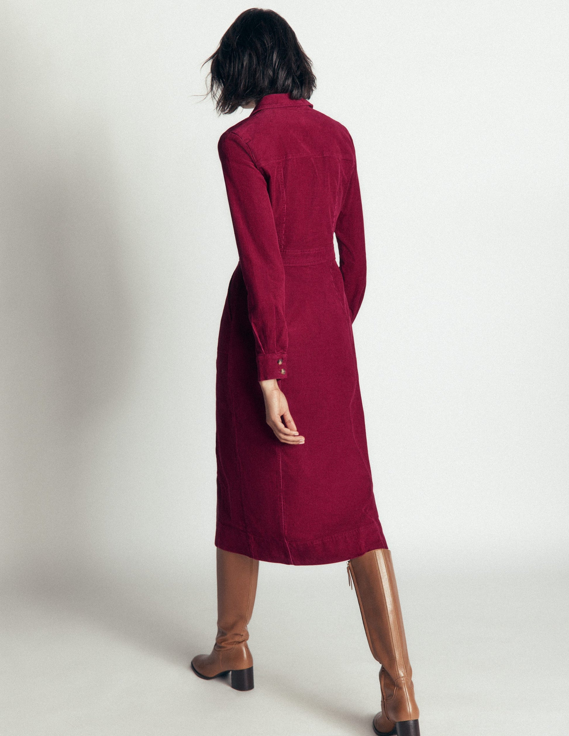 Fleur Cord Midi Dress-Ruby Red-3