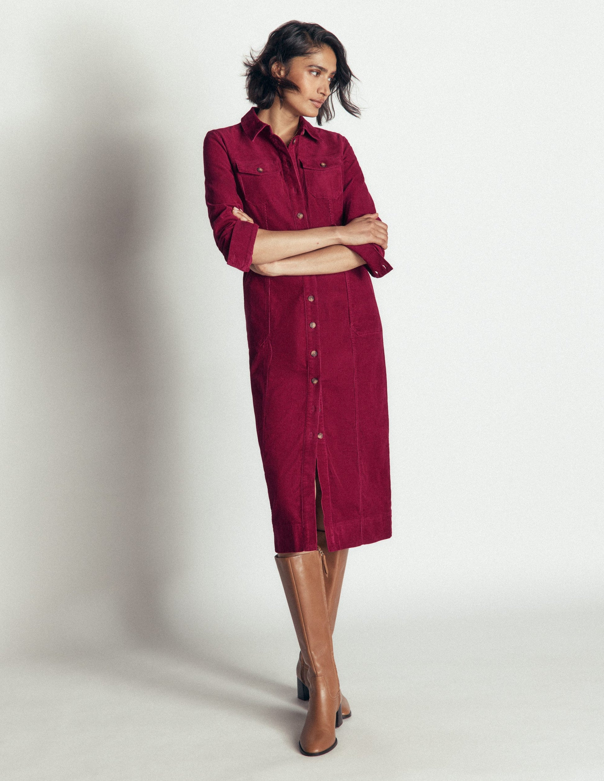 Fleur Cord Midi Dress-Ruby Red-4
