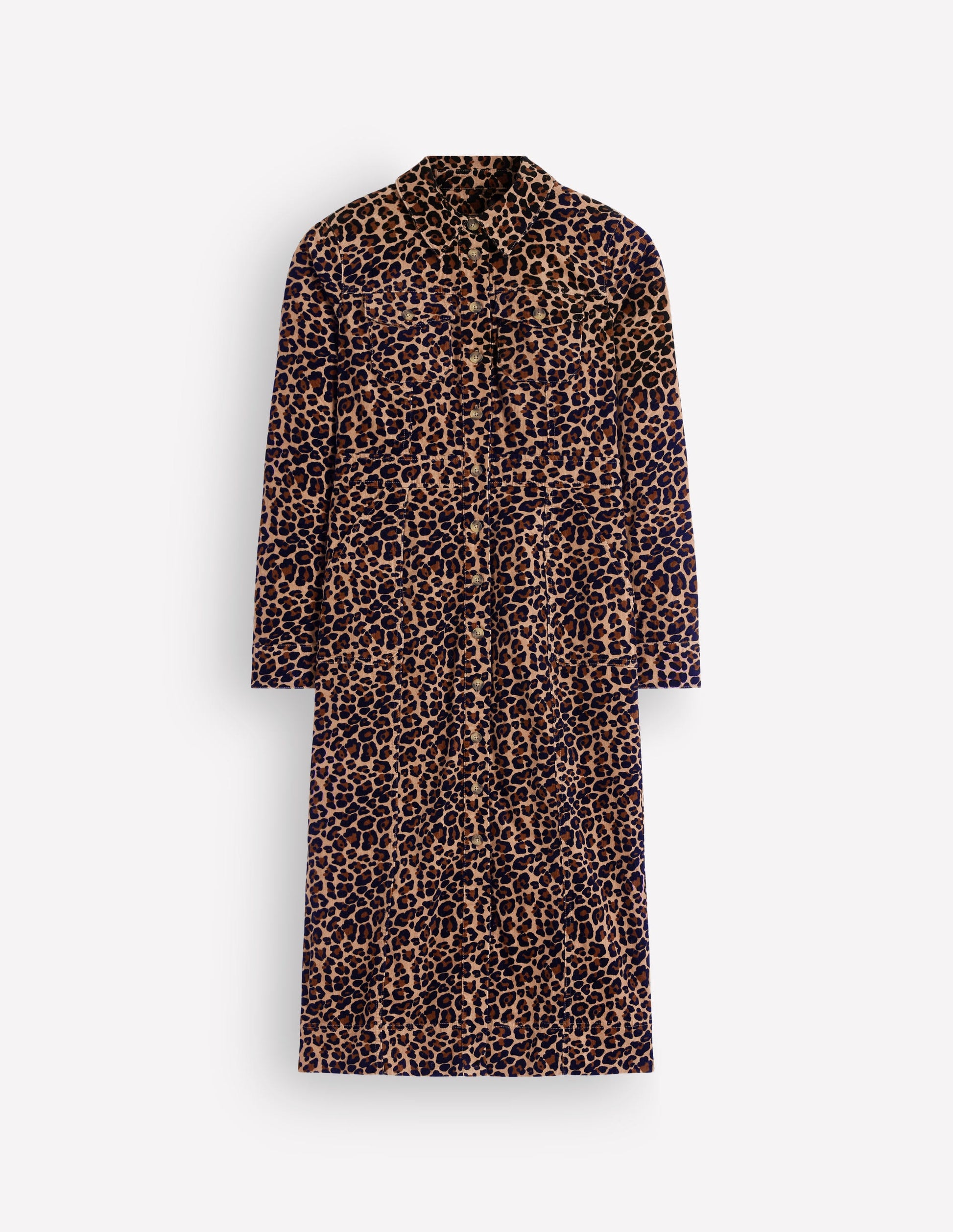 Fleur Cord Midi Dress-Brown, Leopard Fields-6