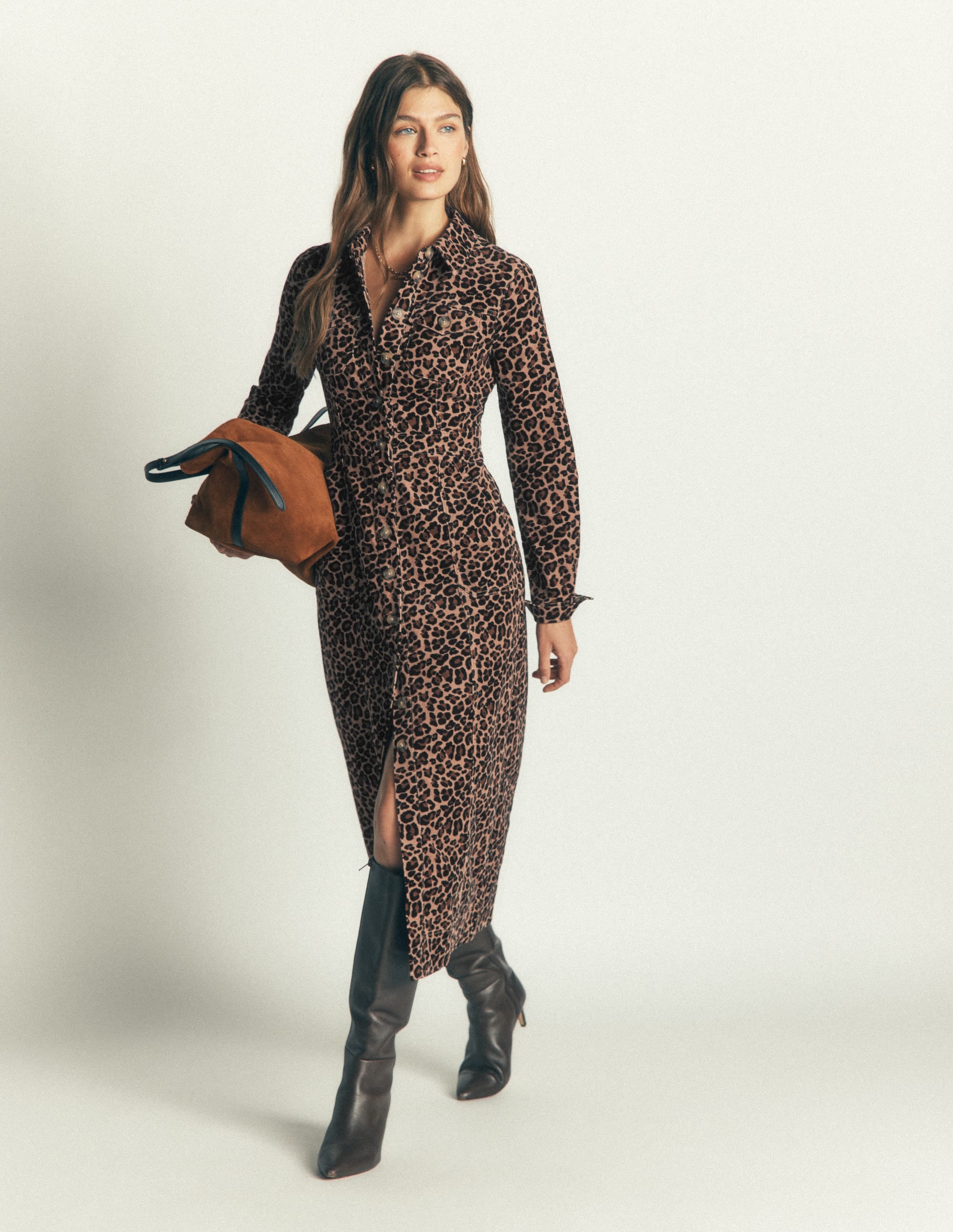 Fleur Cord Midi Dress-Brown, Leopard Fields - Image 4