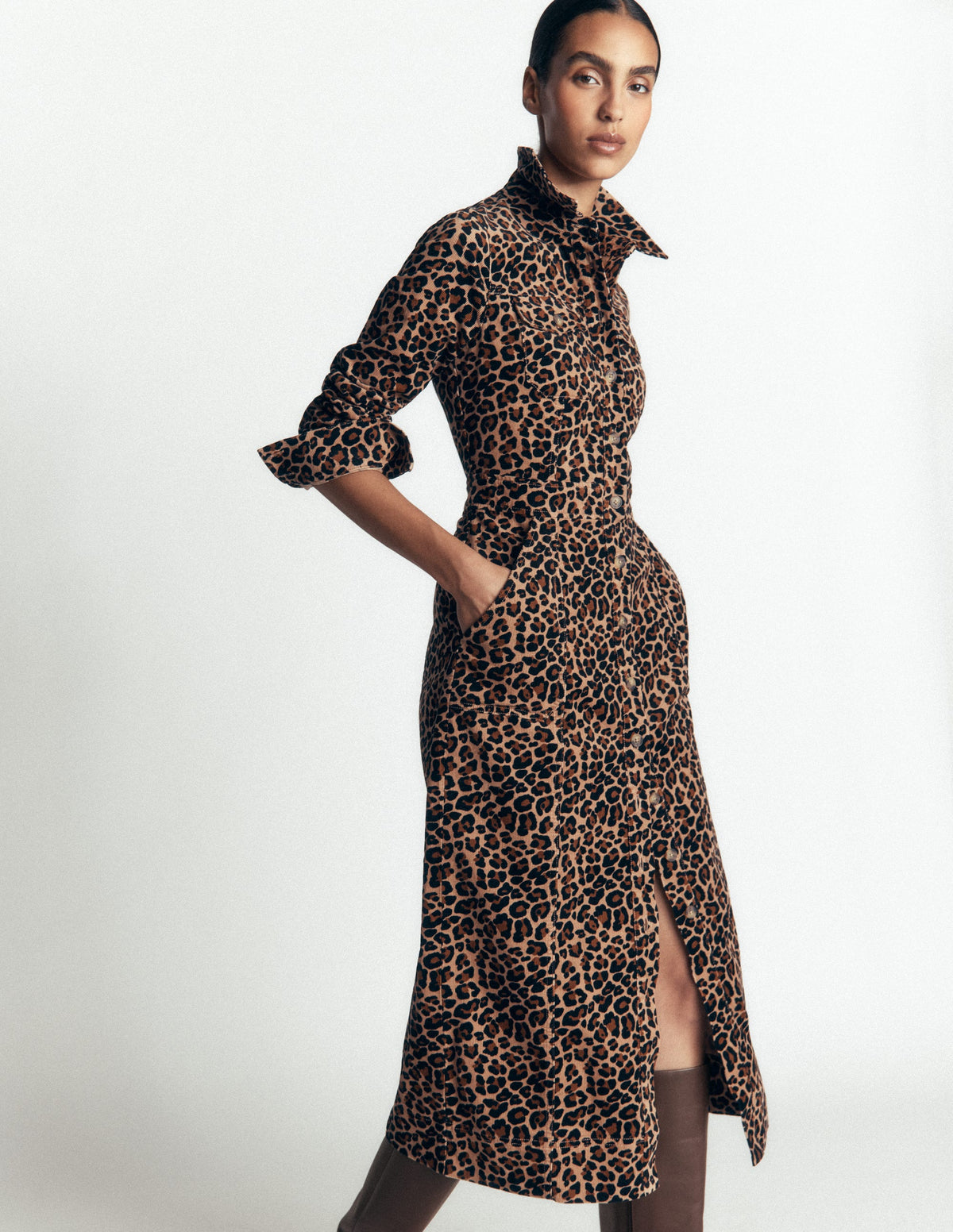 Fleur Cord Midi Dress-Brown, Leopard Fields - Image 4