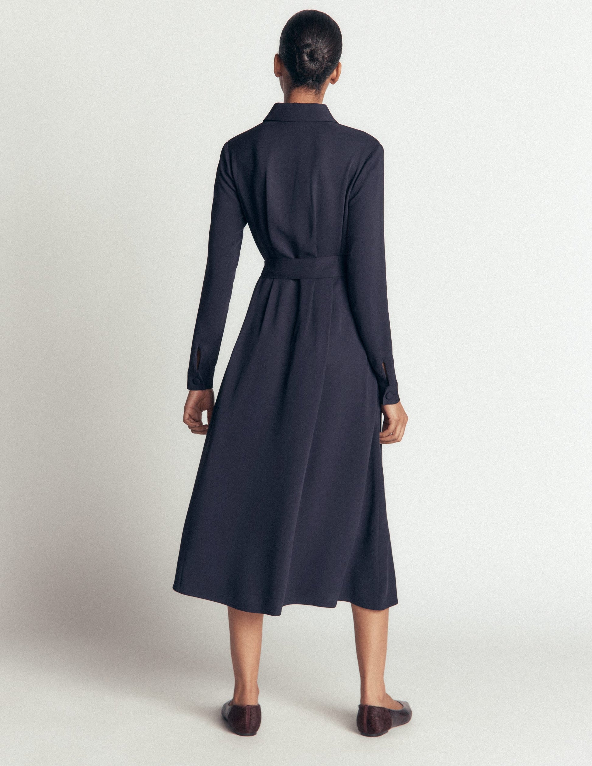 Kate Pleated Shirt Dress-Navy-3