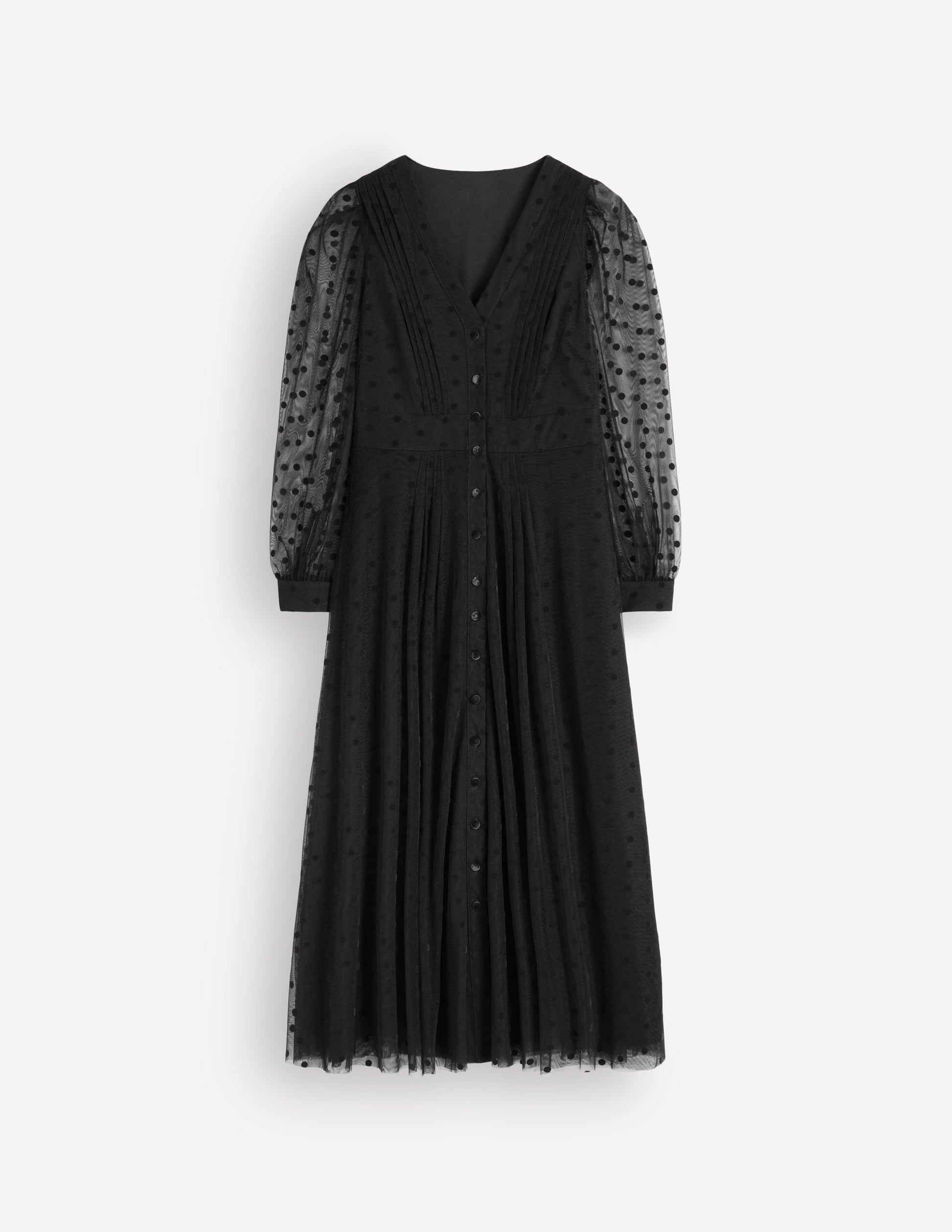 Pleated Tulle Midi Dress-Black-6
