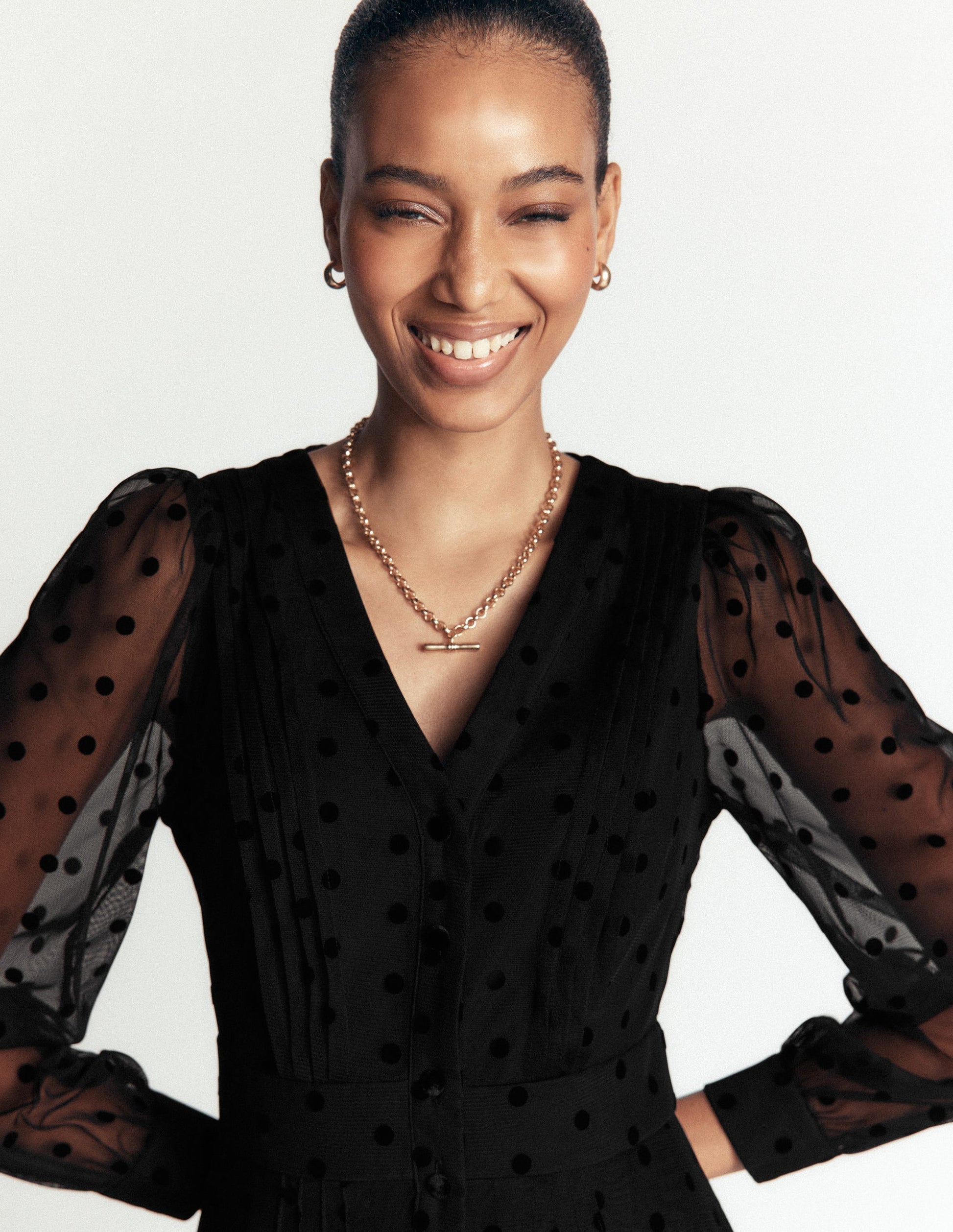 Pleated Tulle Midi Dress-Black-2