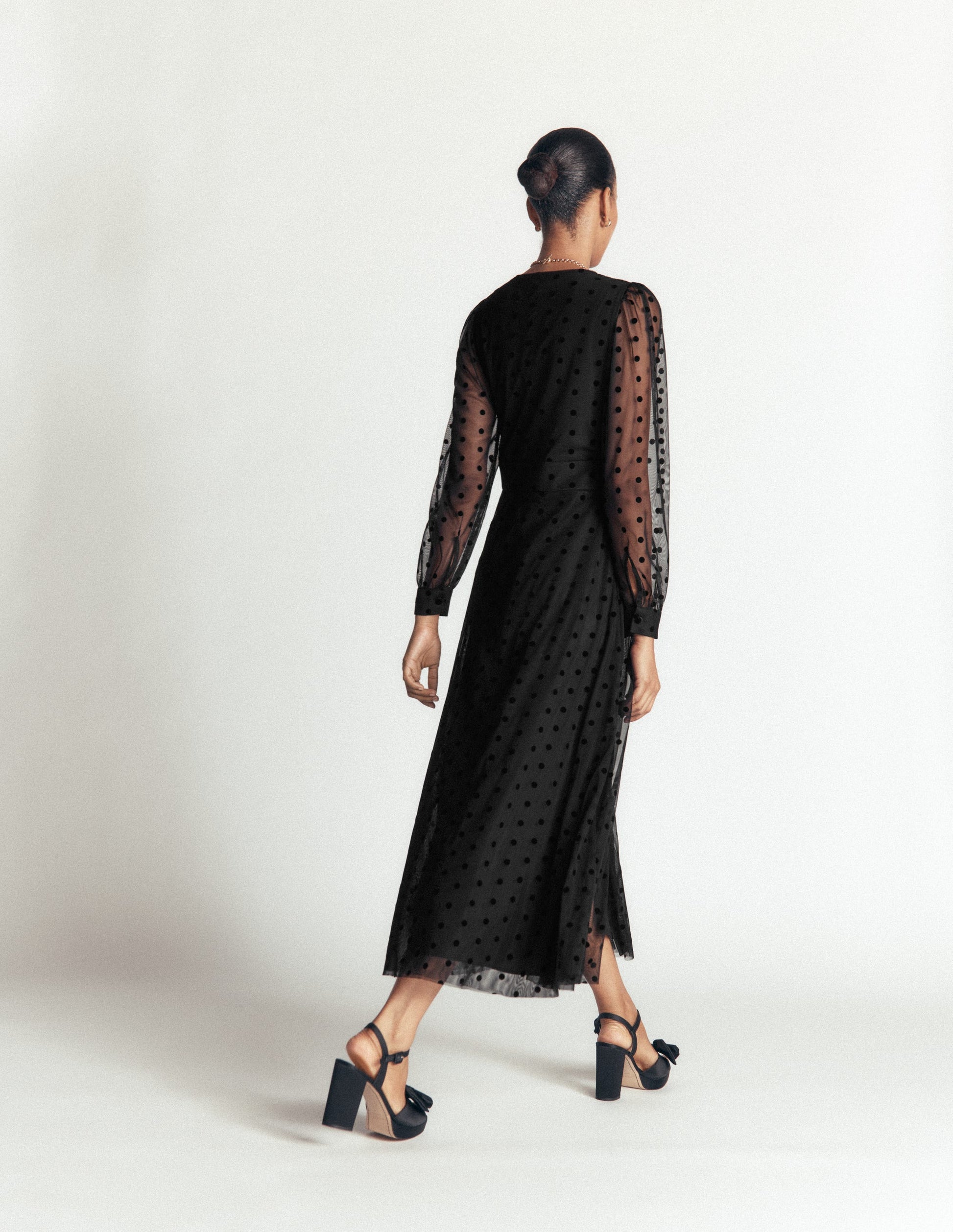 Pleated Tulle Midi Dress-Black-3