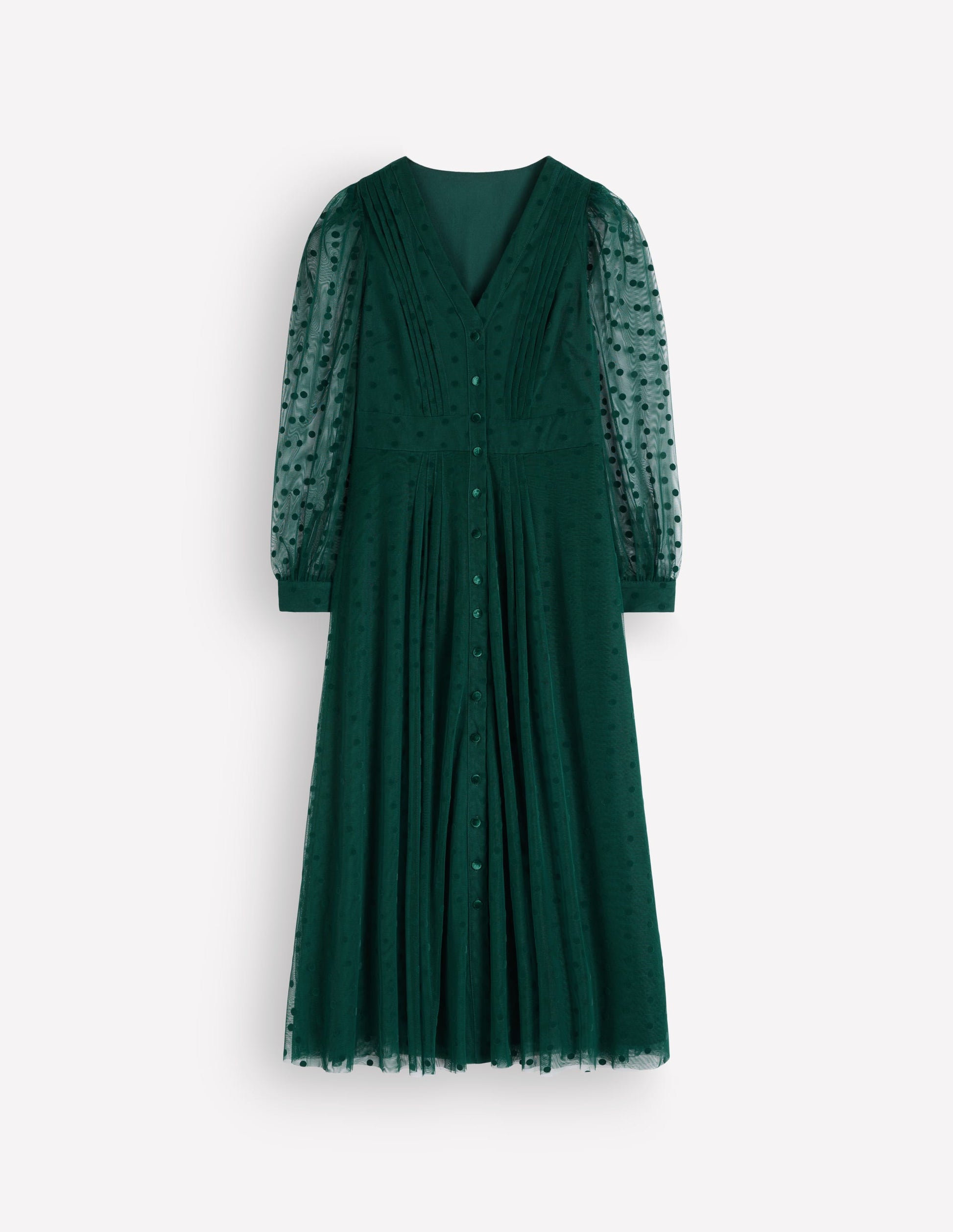 Pleated Tulle Midi Dress-Midnight Teal-6