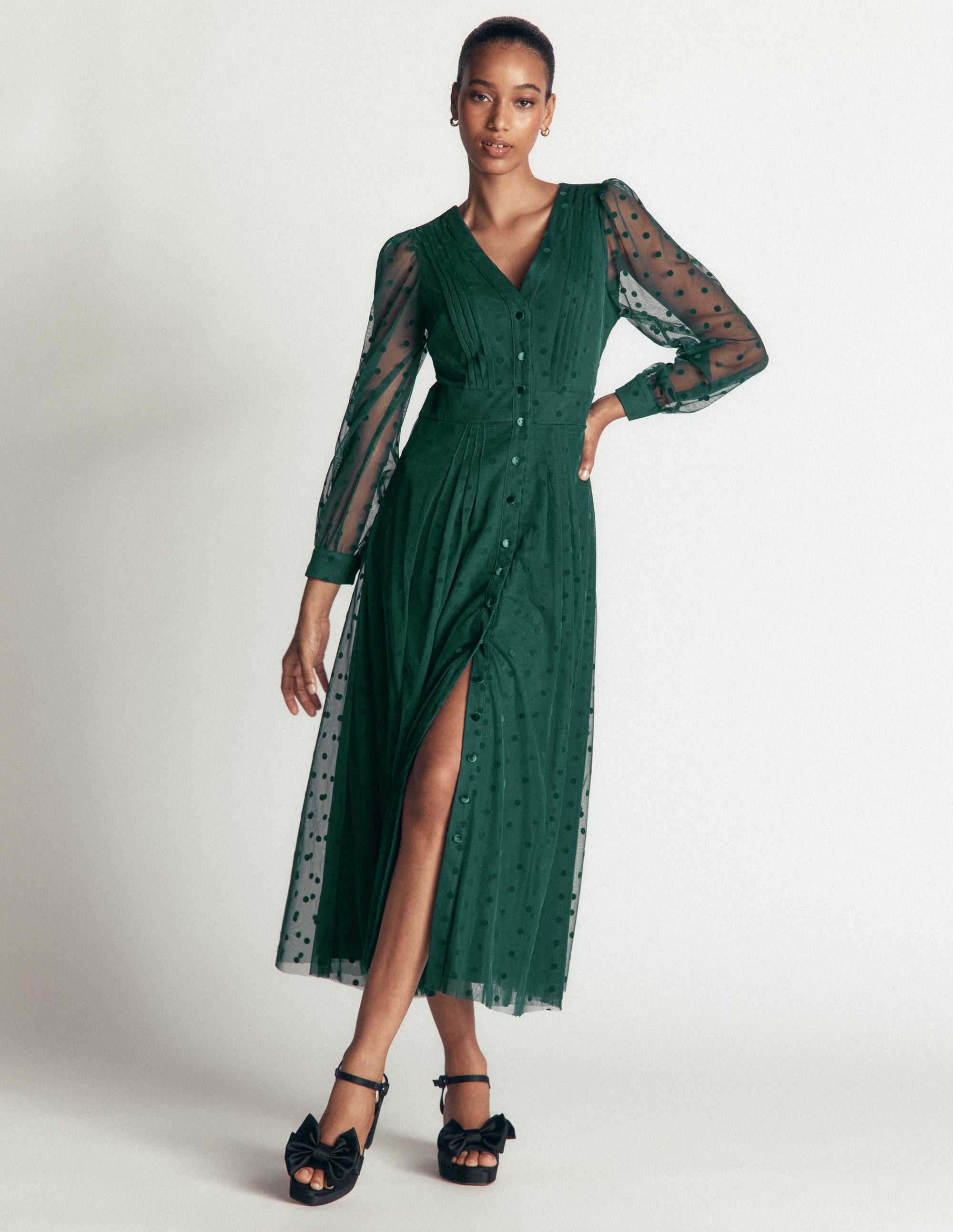 Pleated Tulle Midi Dress-Midnight Teal - Image 1