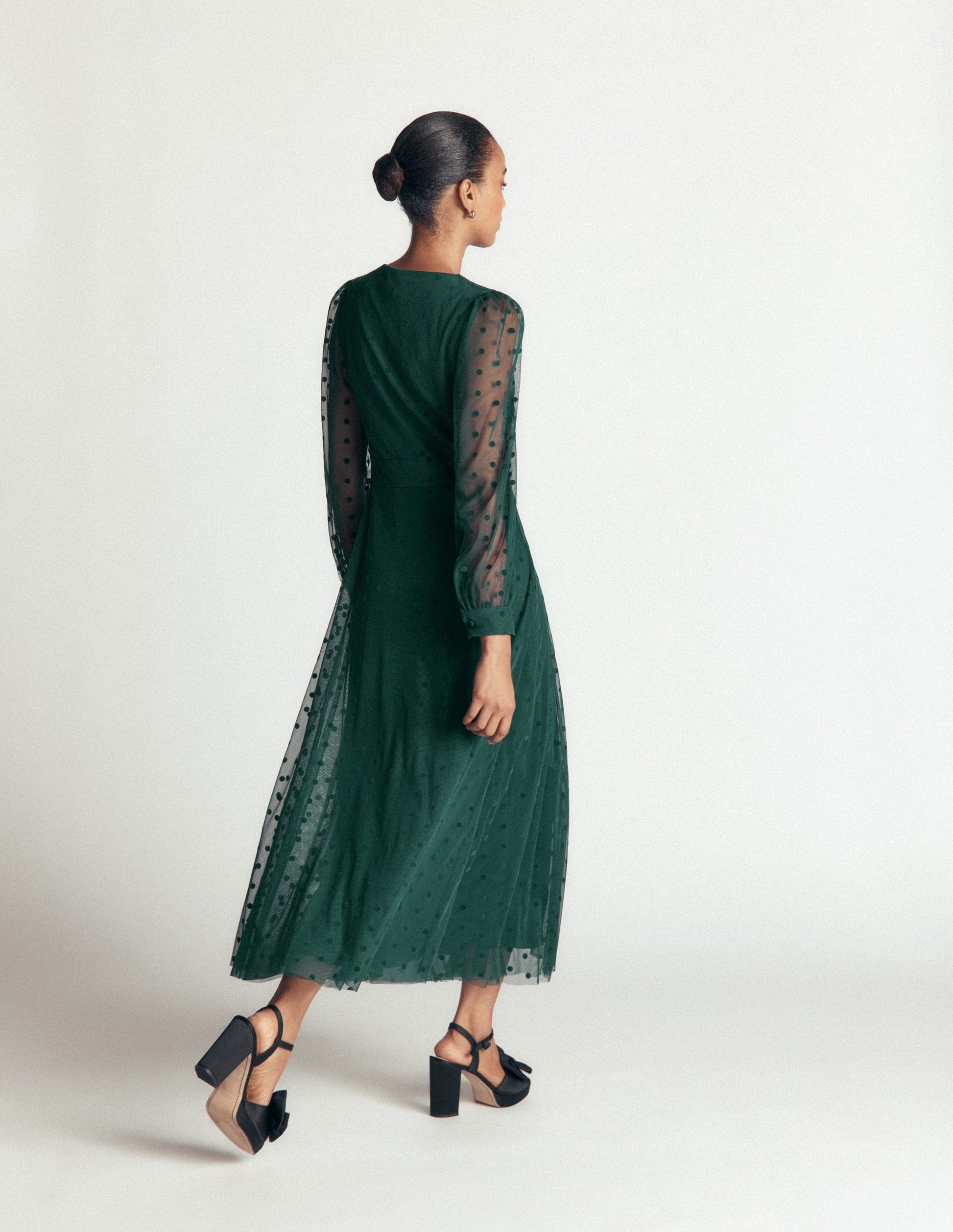 Pleated Tulle Midi Dress-Midnight Teal-3
