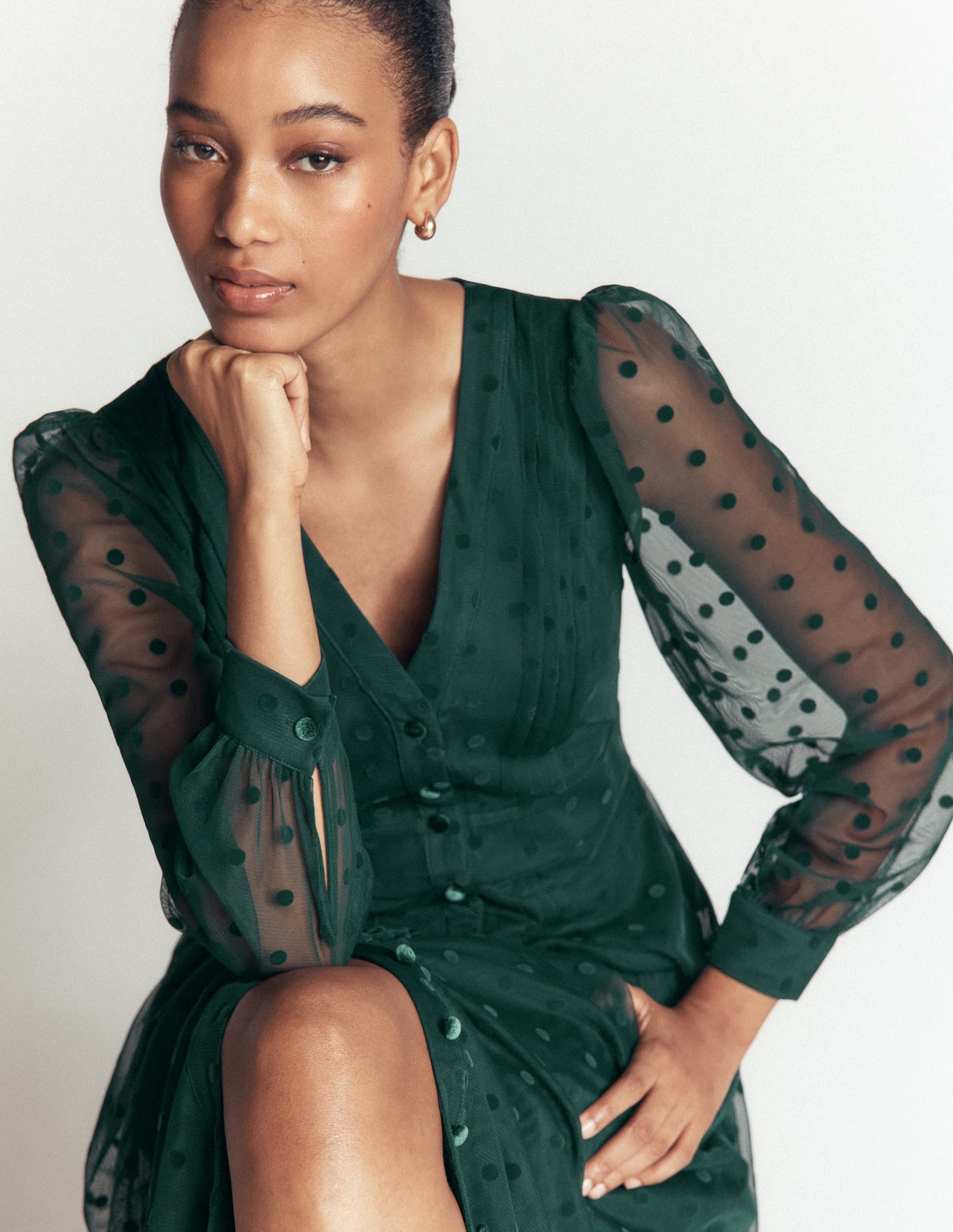 Pleated Tulle Midi Dress-Midnight Teal - Image 5