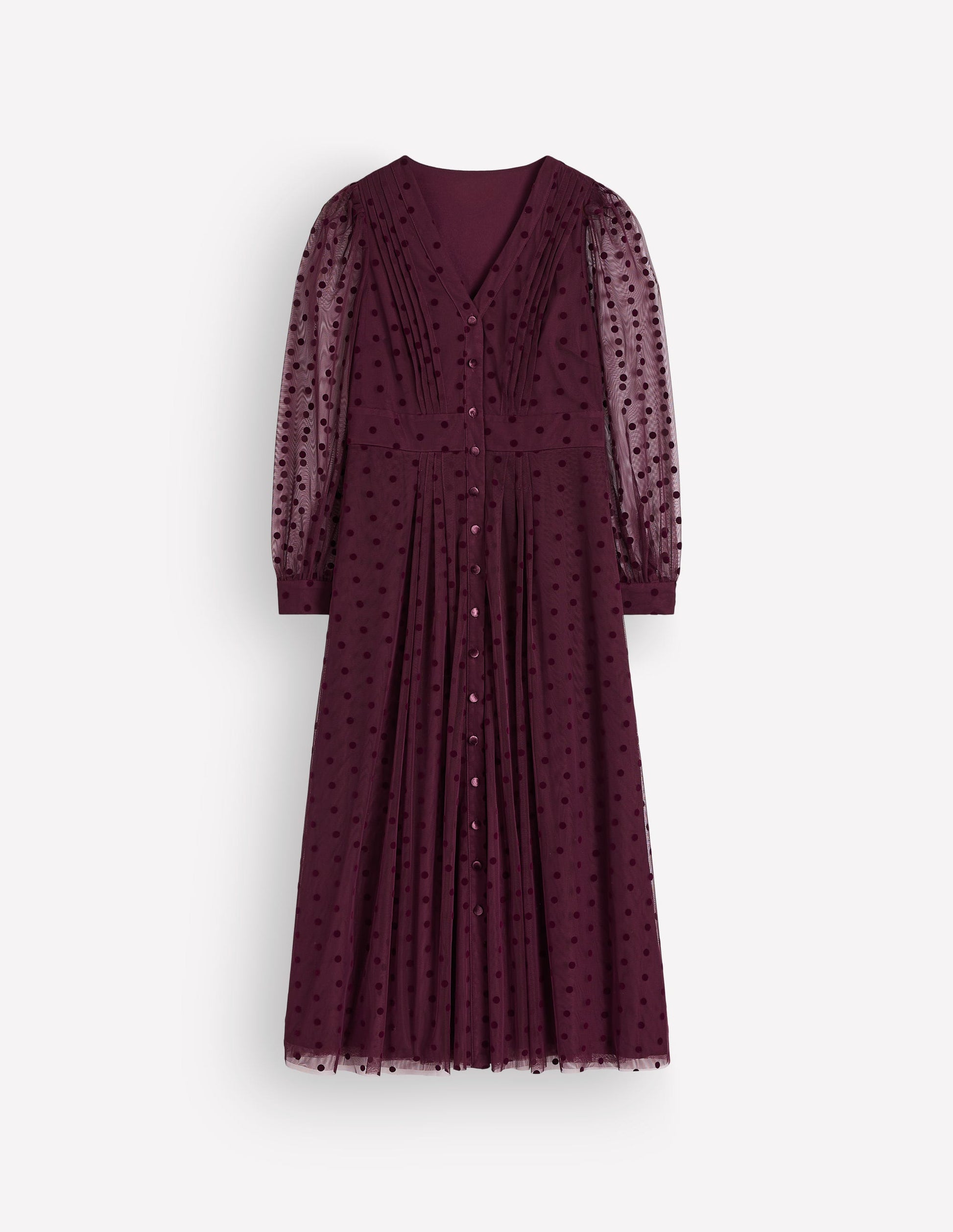 Pleated Tulle Midi Dress-Dark Cherry-7
