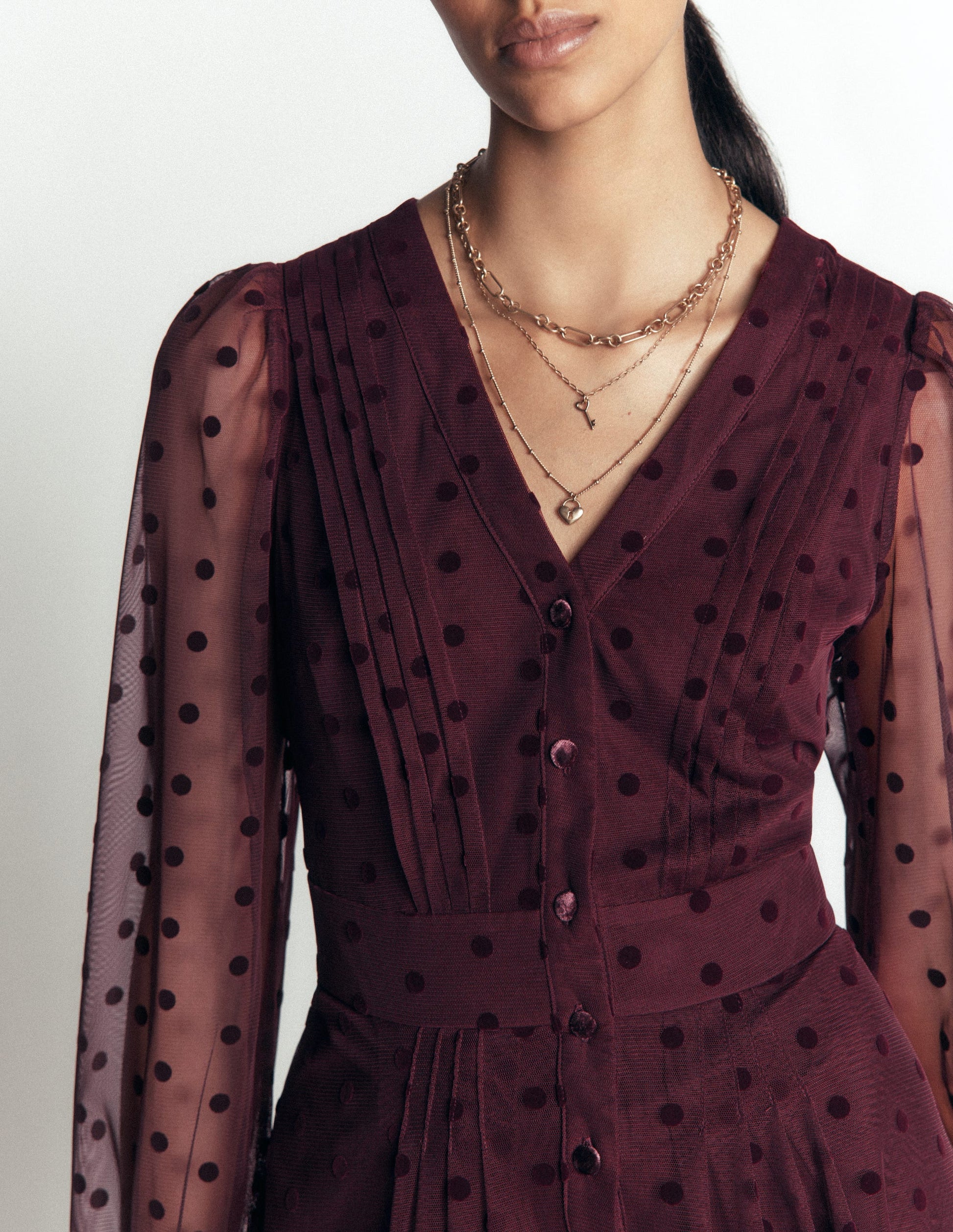 Pleated Tulle Midi Dress-Dark Cherry-4