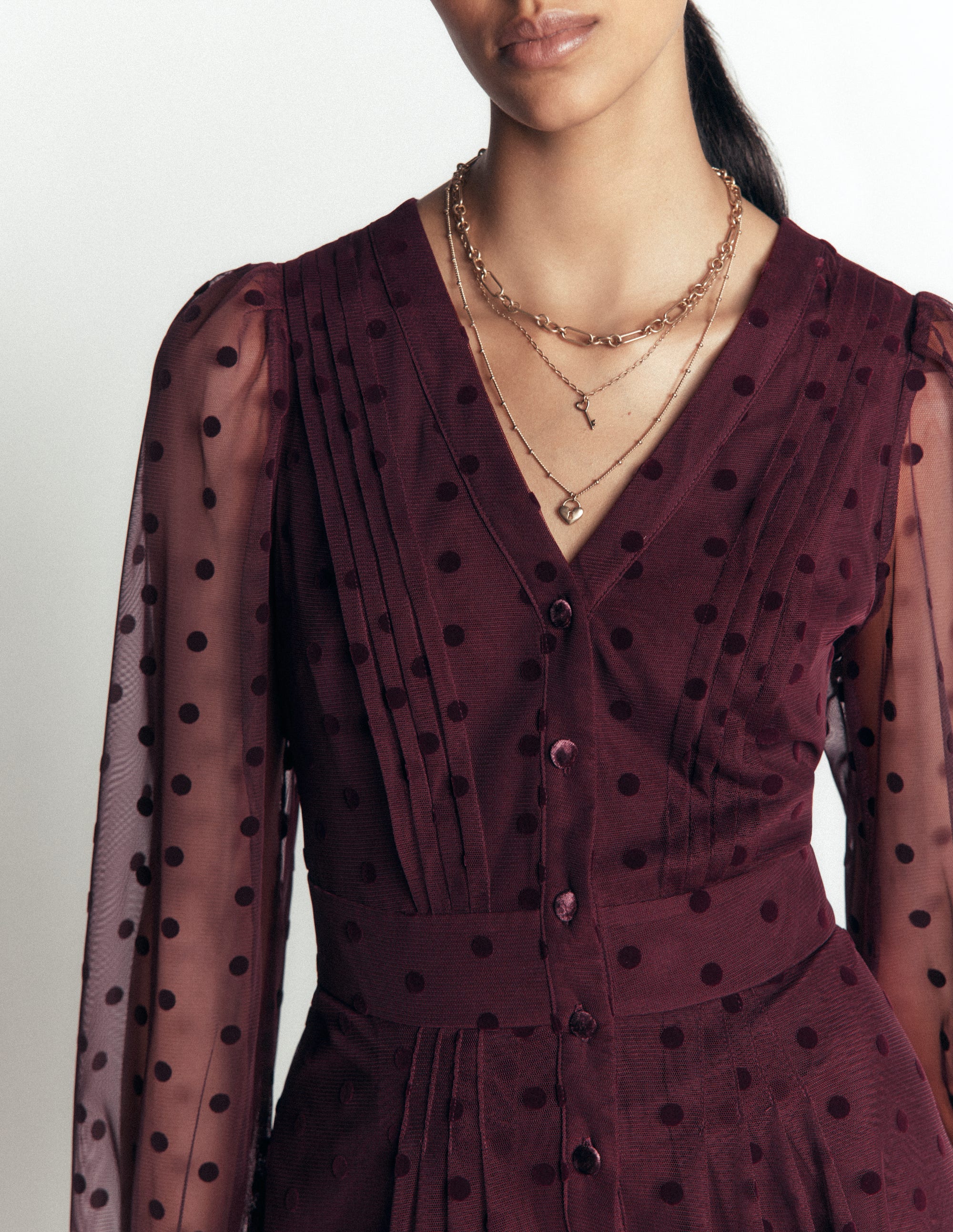 Pleated Tulle Midi Dress-Dark Cherry - Image 3