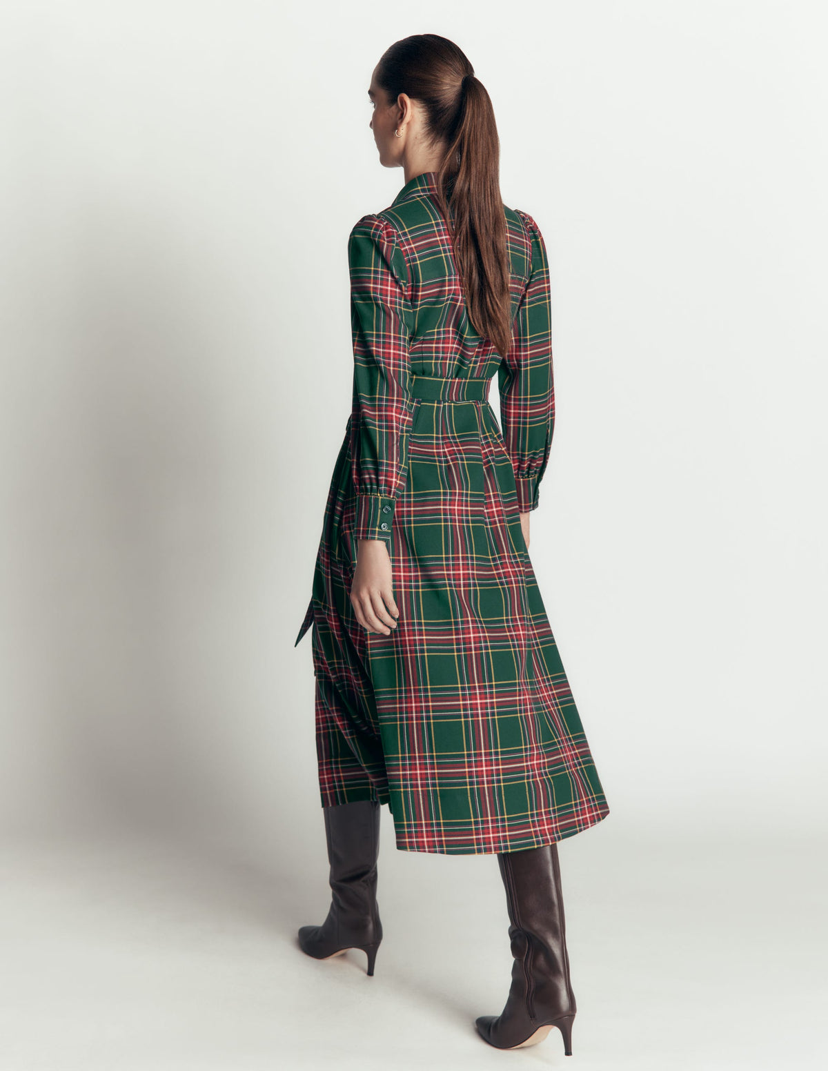 Maeve Check Midi Shirt Dress-Green, Navy and Red Check-4