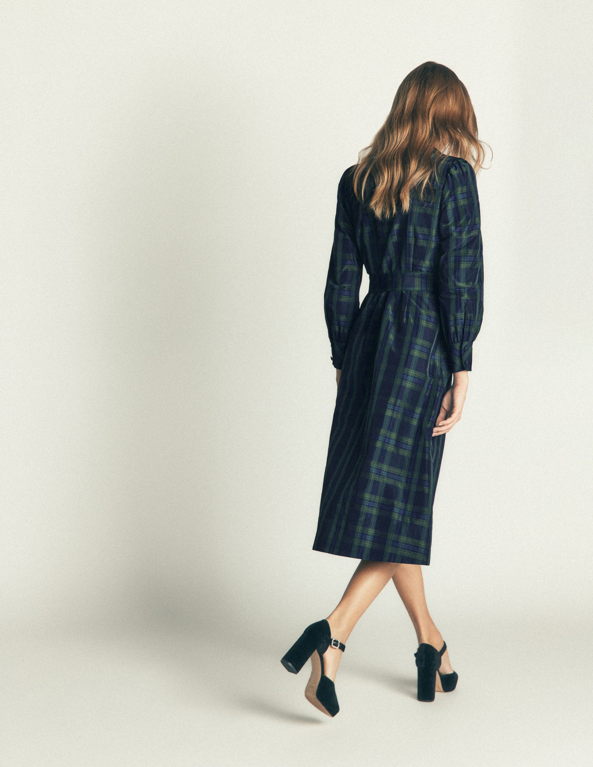 Maeve Occasion Shirt Dress - Navy, Green and Blue Check