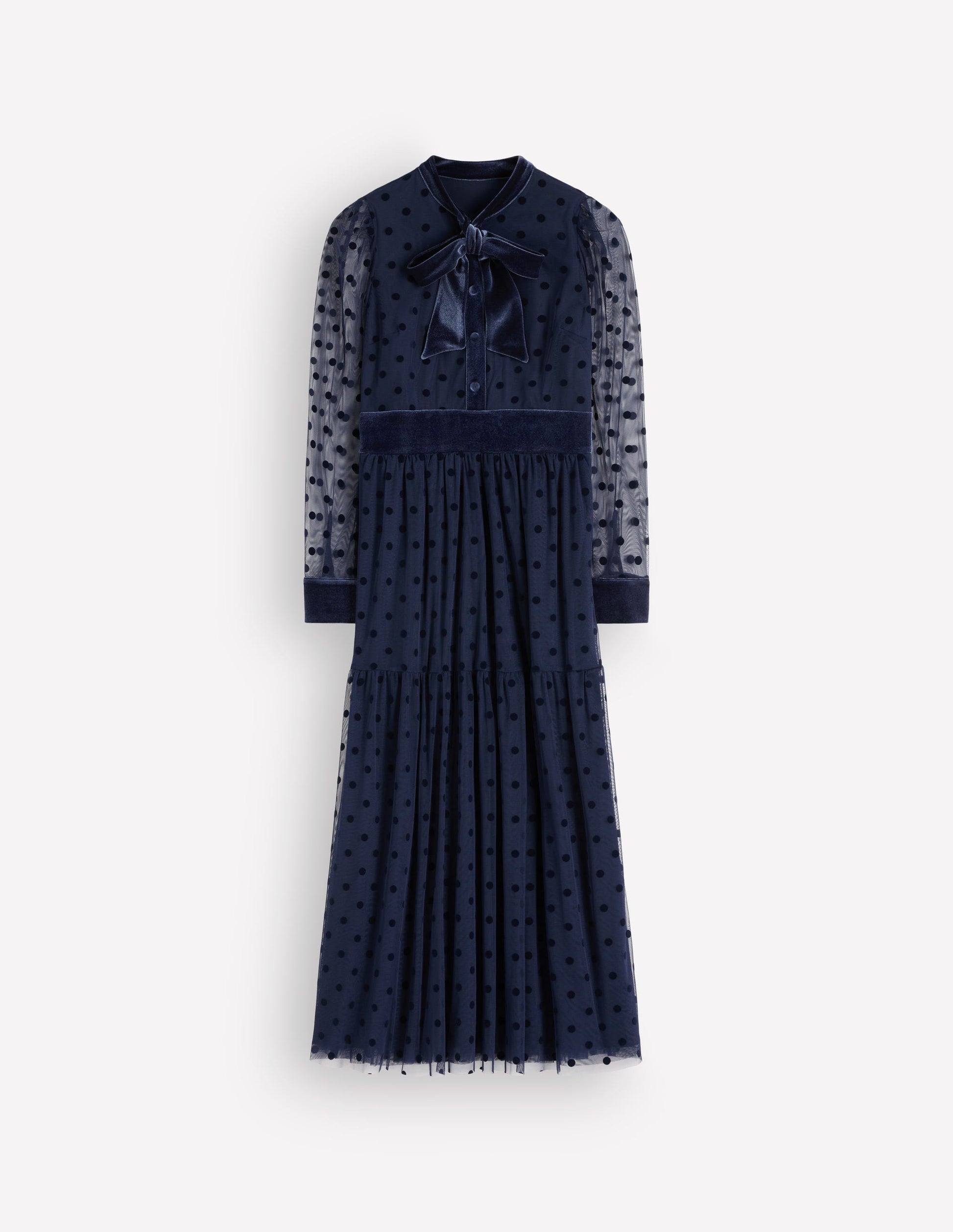 Tie Neck Tiered Tulle Dress-Navy-9