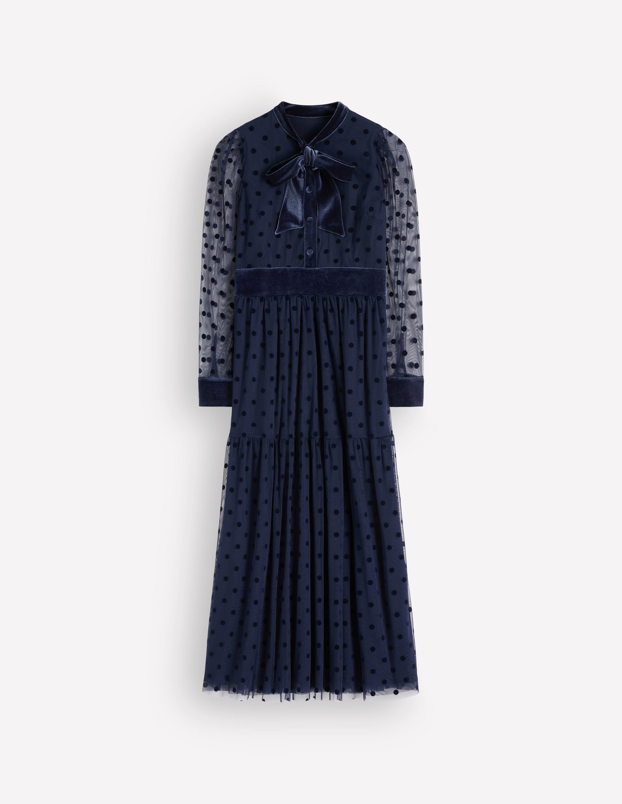 Tie Neck Tiered Tulle Dress-Navy - Image 8