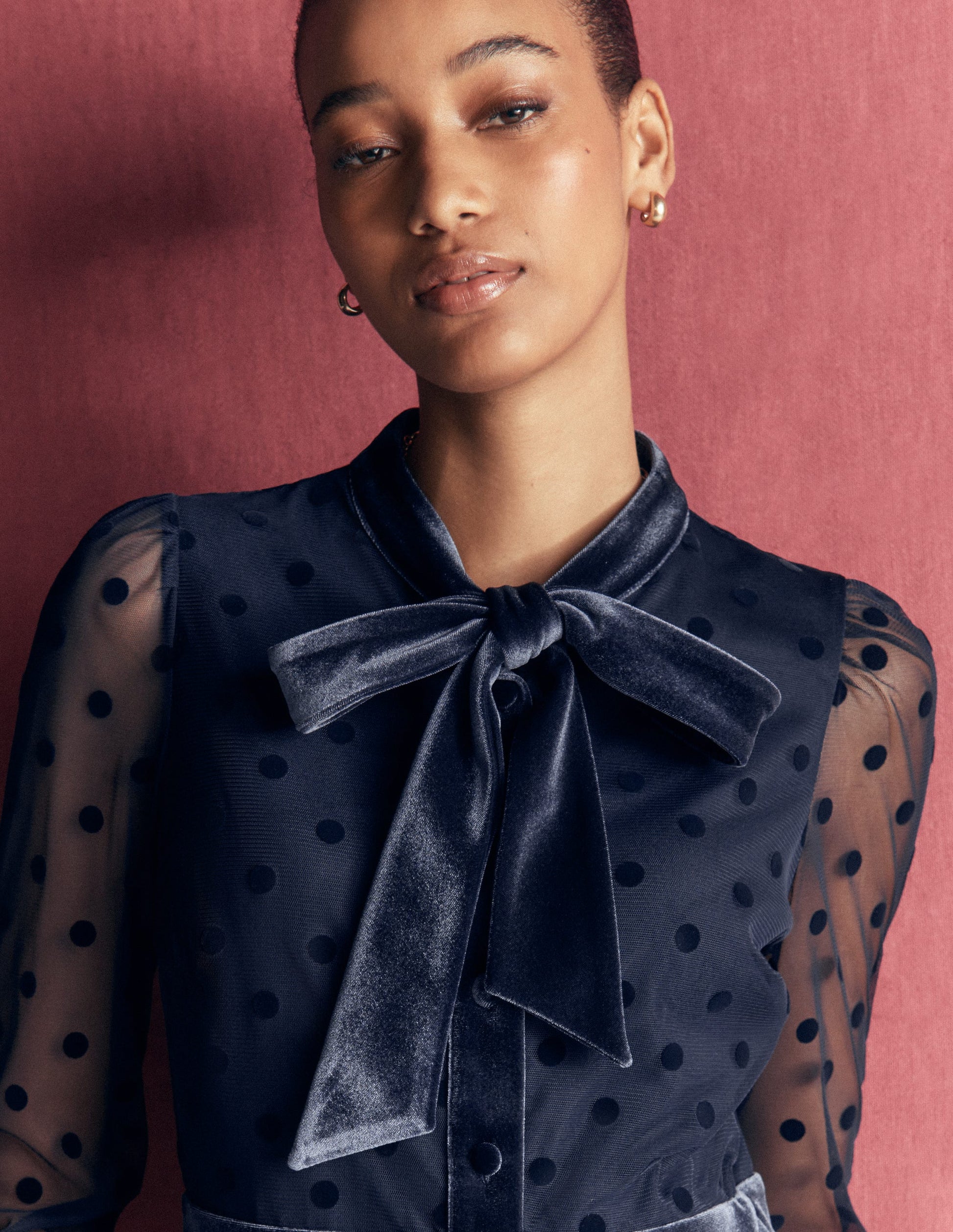 Tie Neck Tiered Tulle Dress-Navy-4