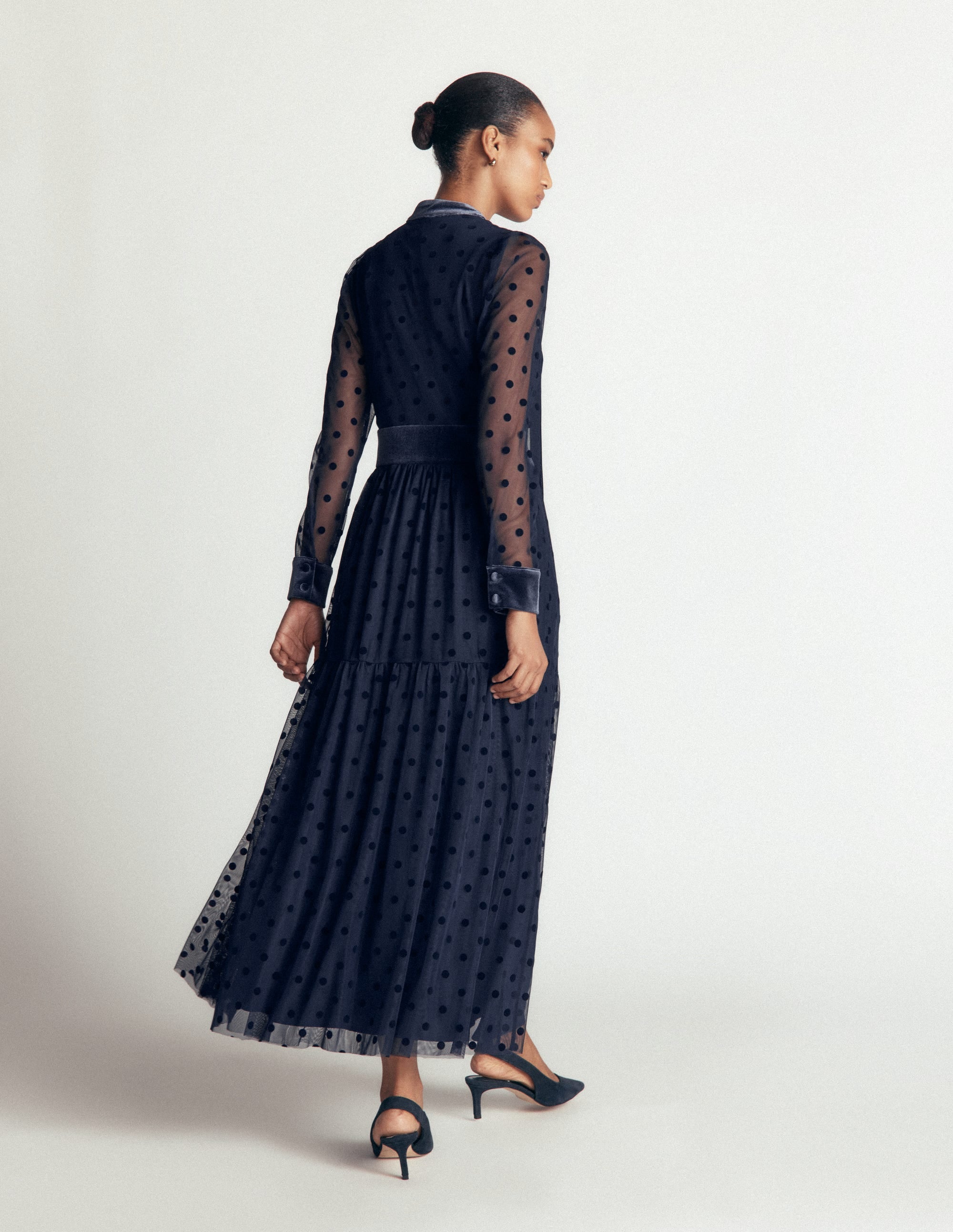 Tie Neck Tiered Tulle Dress-Navy - Image 4
