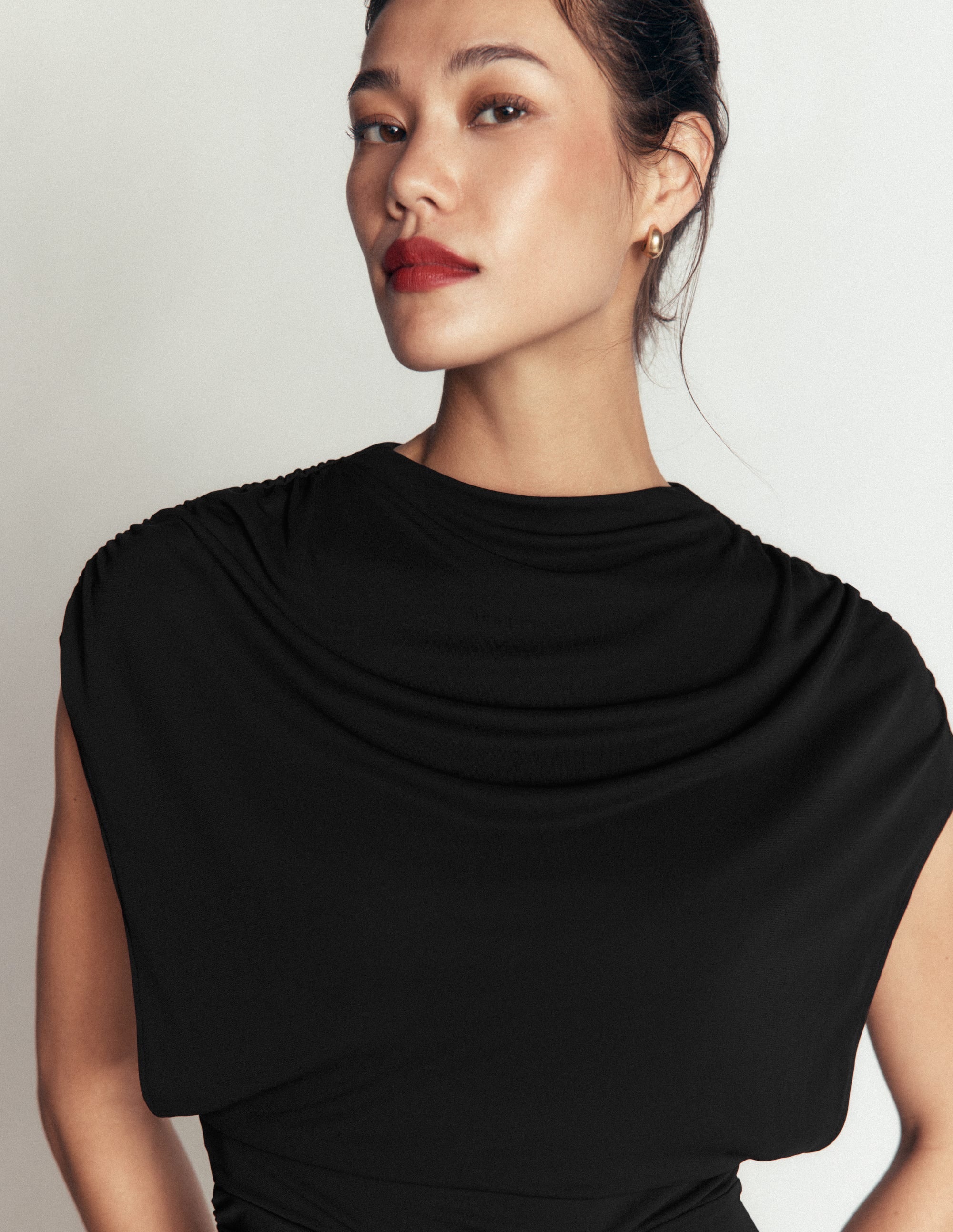 Drape Jersey Crepe Maxi Dress-Black - Image 2