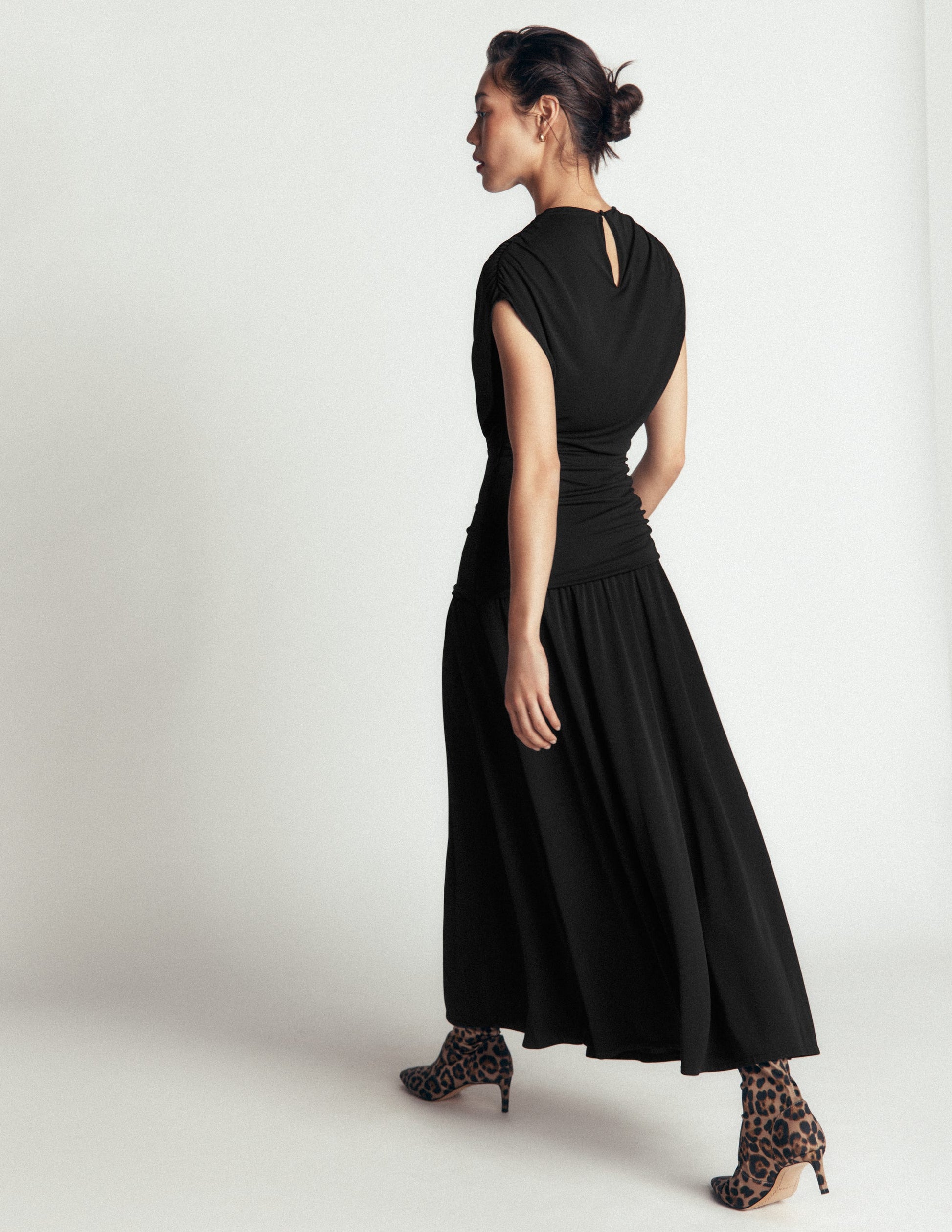 Drape Jersey Crepe Maxi Dress-Black-3