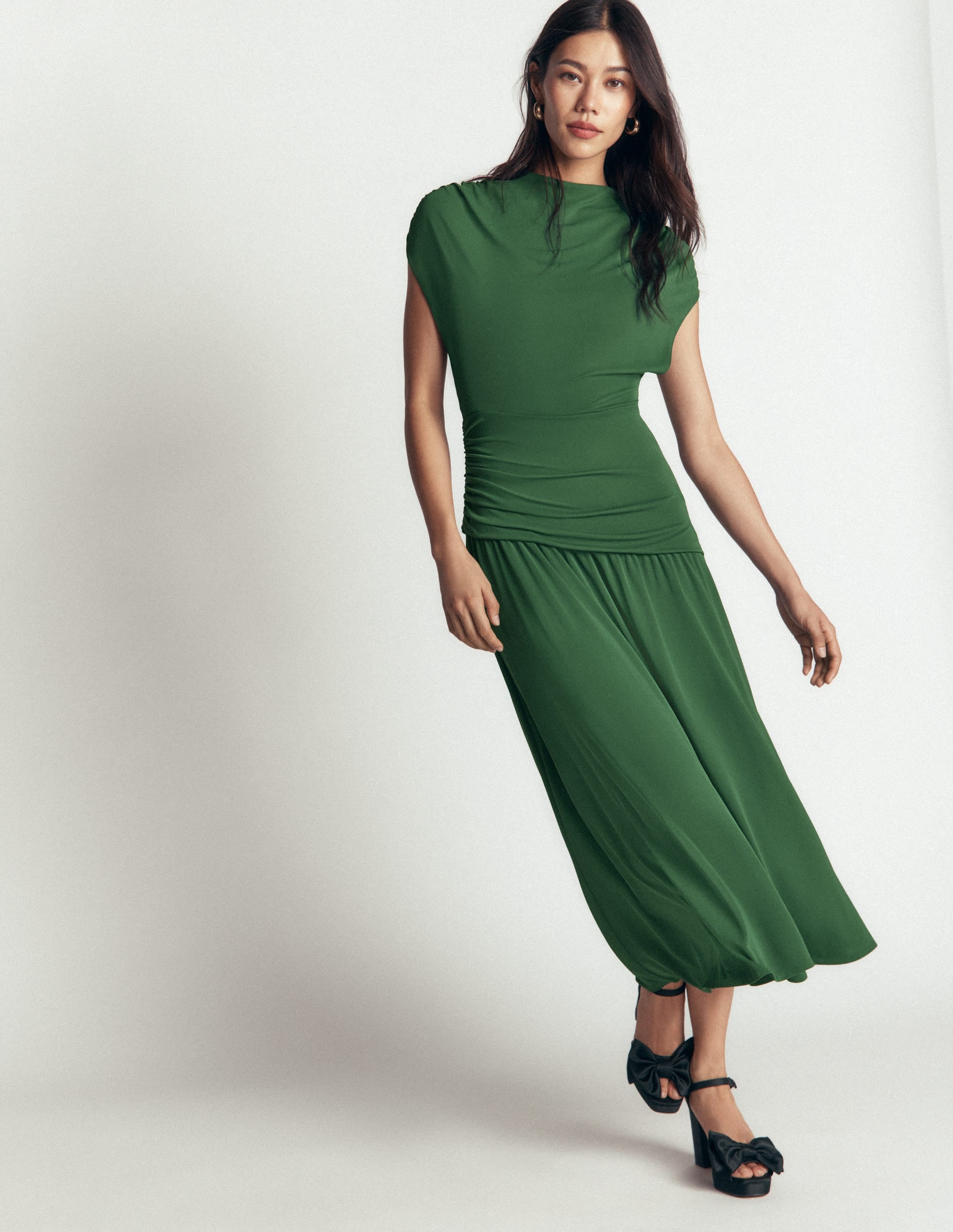 Drape Jersey Crepe Maxi Dress-Hunter Green - Image 2