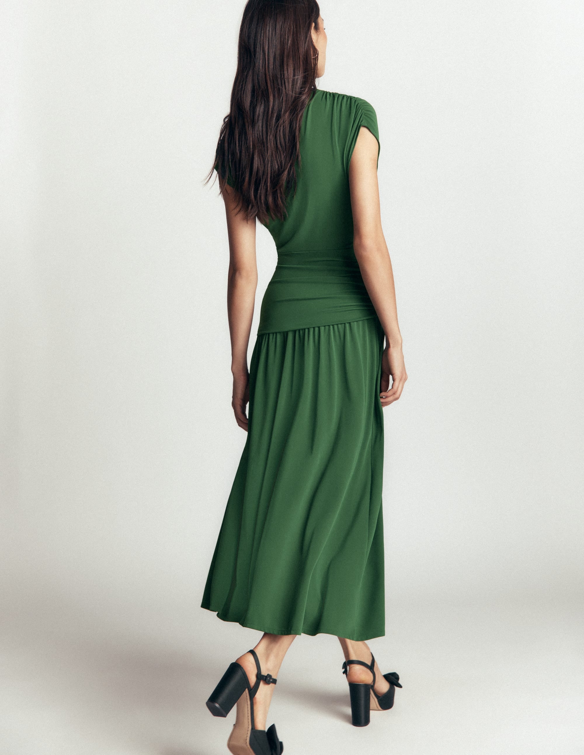 Drape Jersey Crepe Maxi Dress-Hunter Green - Image 4
