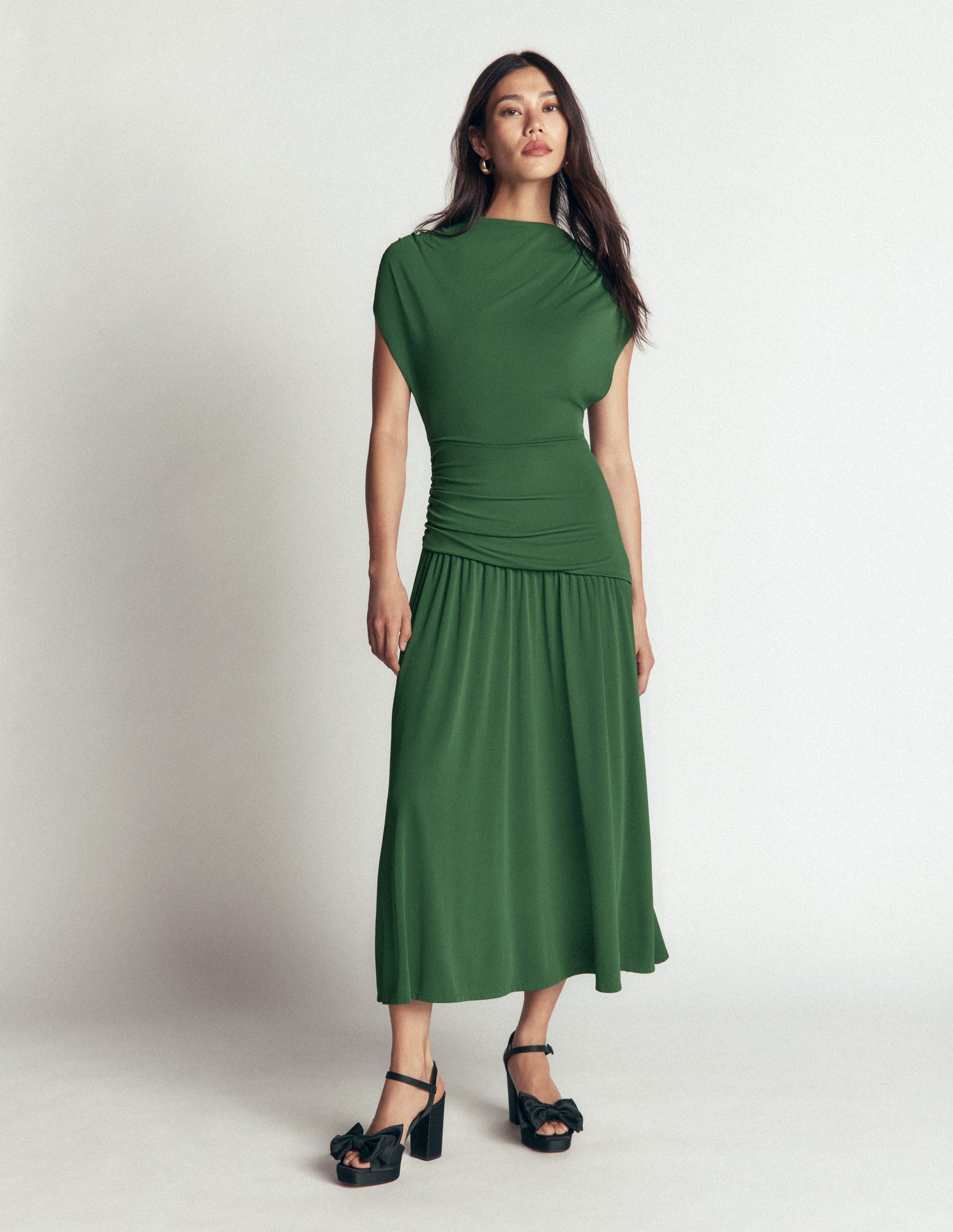 Drape Jersey Crepe Maxi Dress-Hunter Green-6