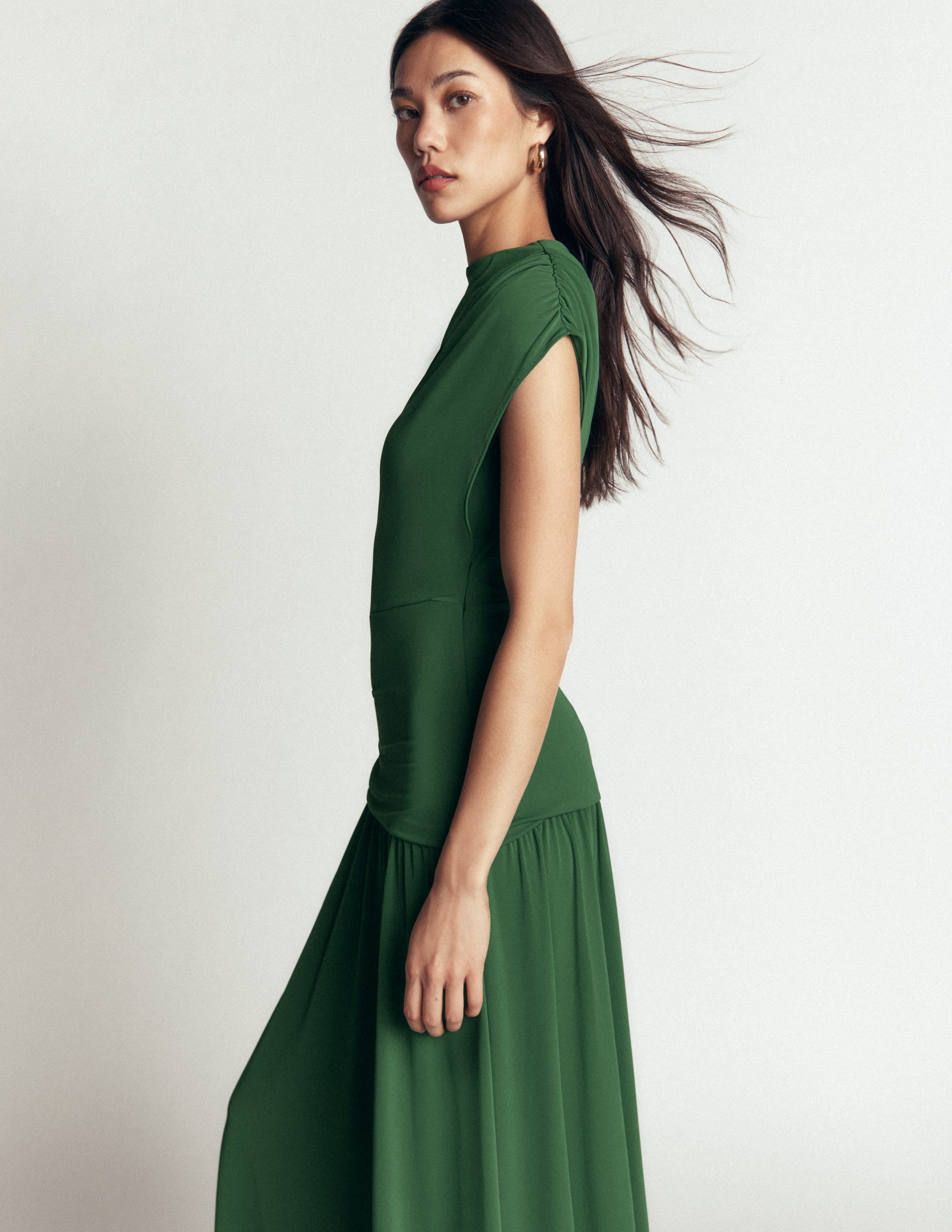 Drape Jersey Crepe Maxi Dress-Hunter Green - Image 7