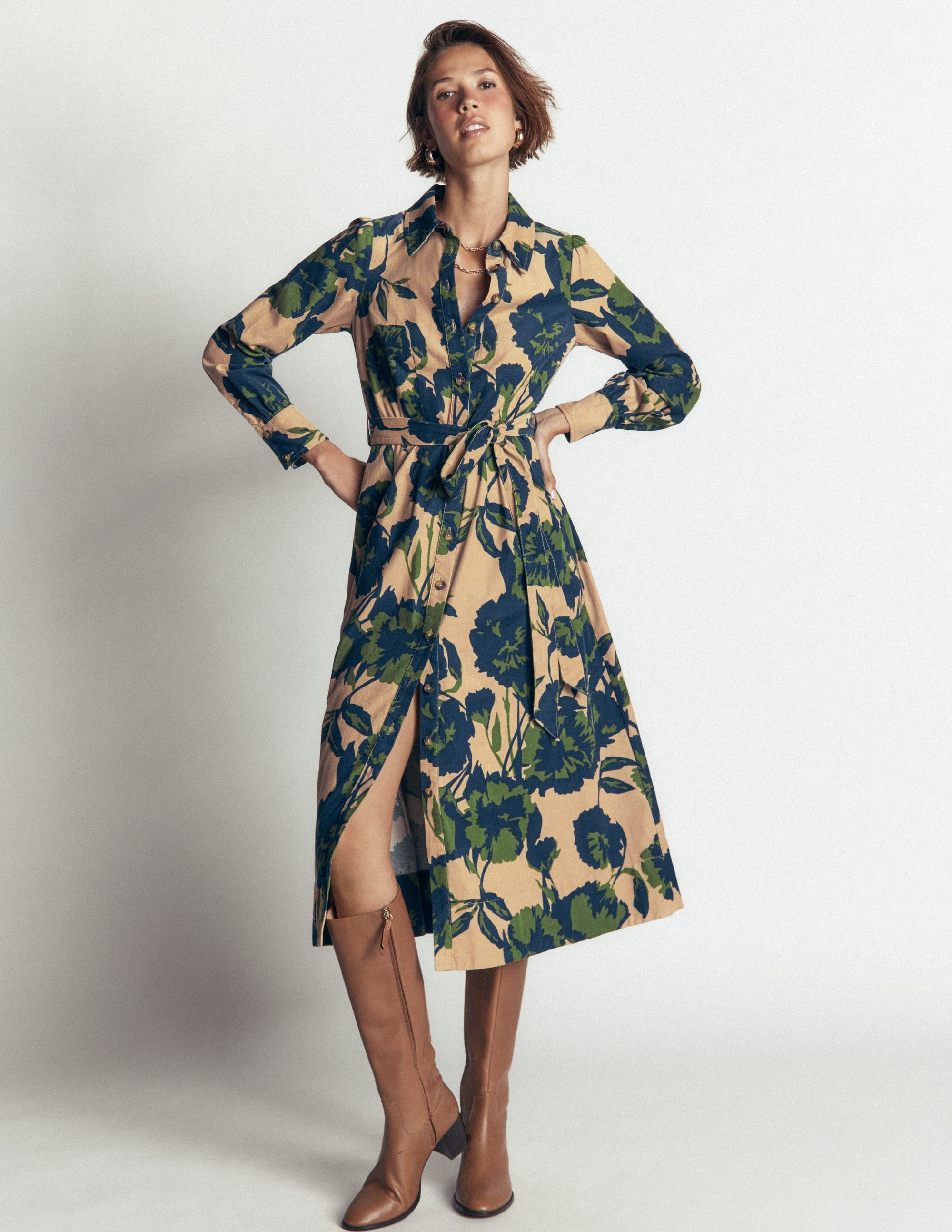 Maeve Cord Midi Shirt Dress - Cool Cocoa, Forest Breeze | Boden USA