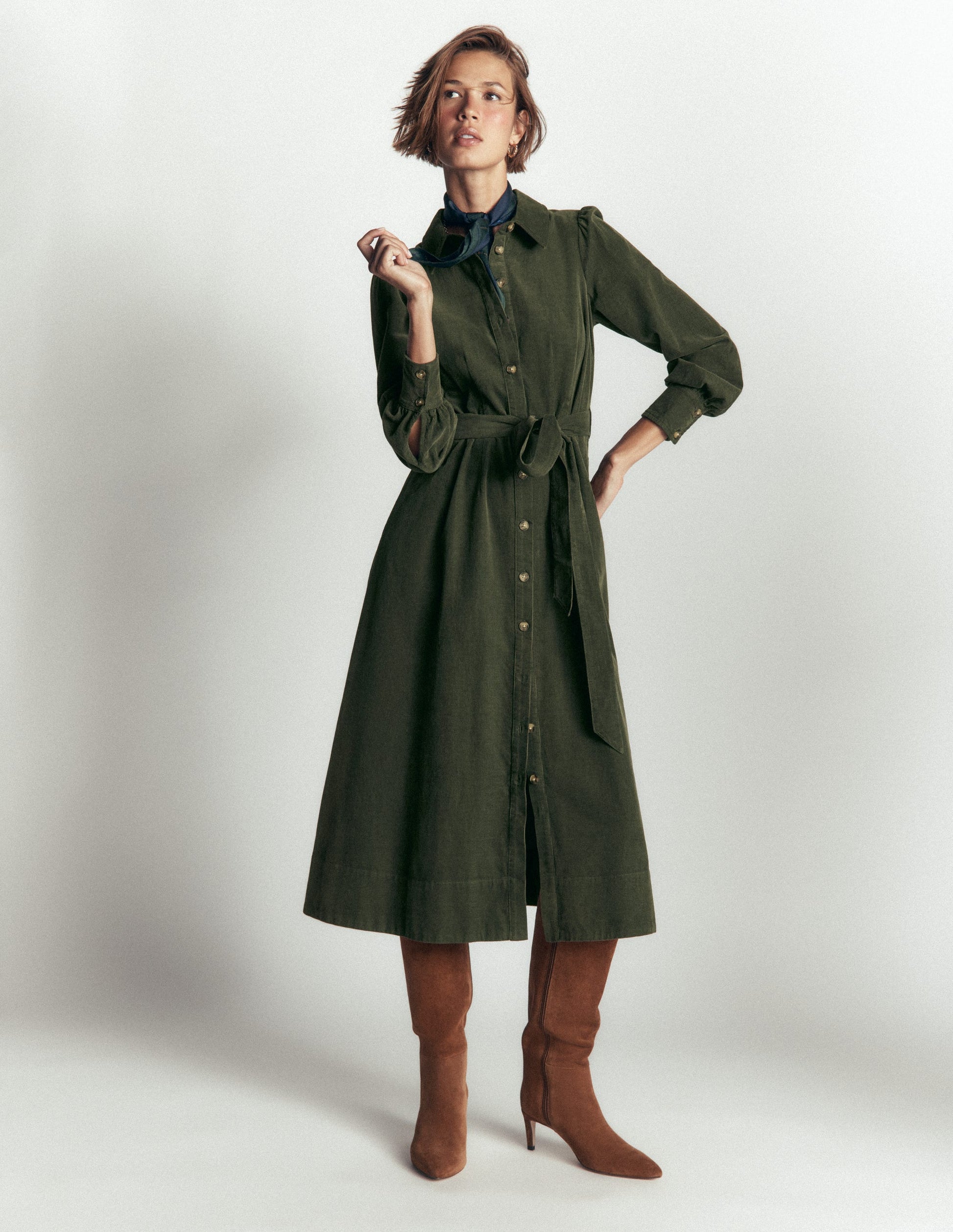 Maeve Cord Midi Shirt Dress-Forest Glade-1