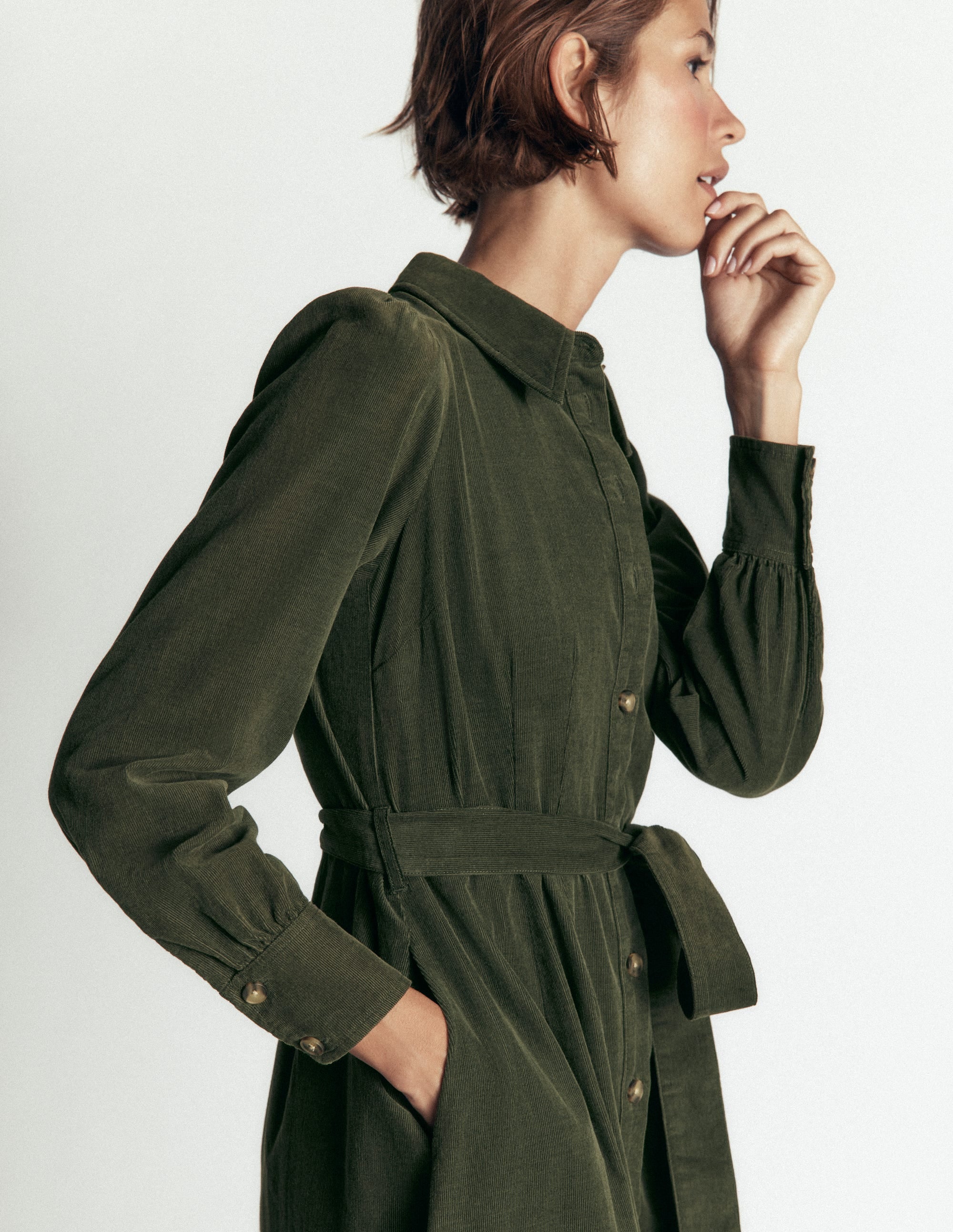 Maeve Cord Midi Shirt Dress - Forest Glade | Boden USA
