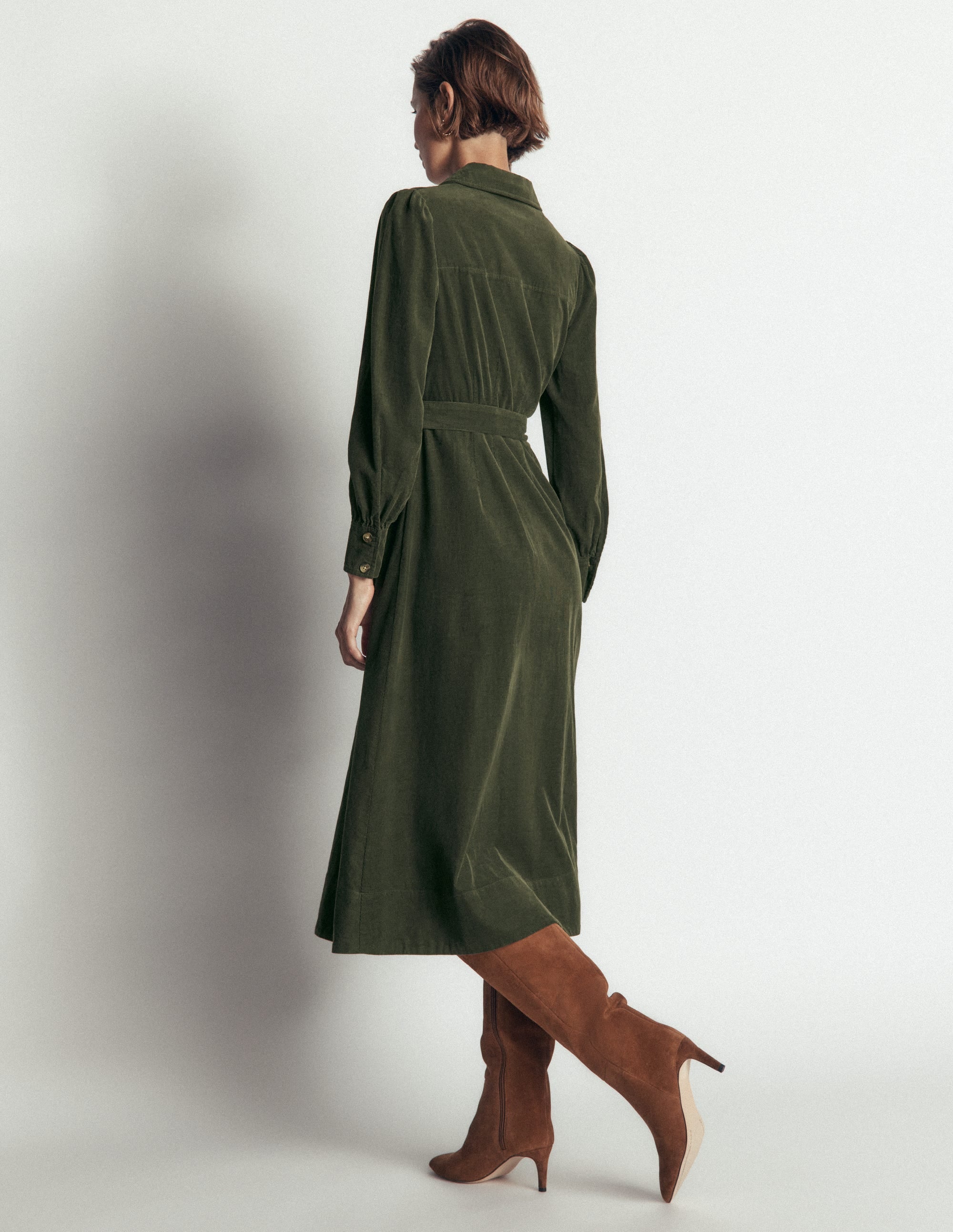Maeve Cord Midi Shirt Dress-Forest Glade - Image 3