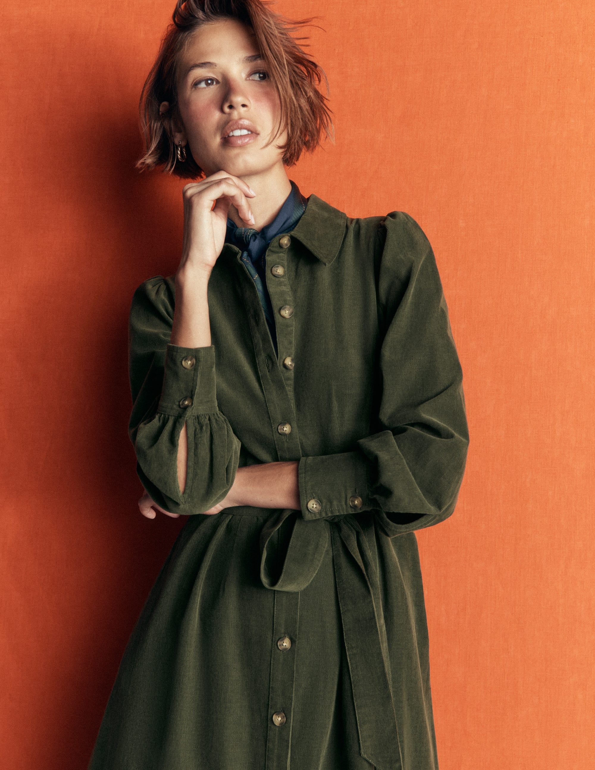 Maeve Cord Midi Shirt Dress-Forest Glade - Image 4