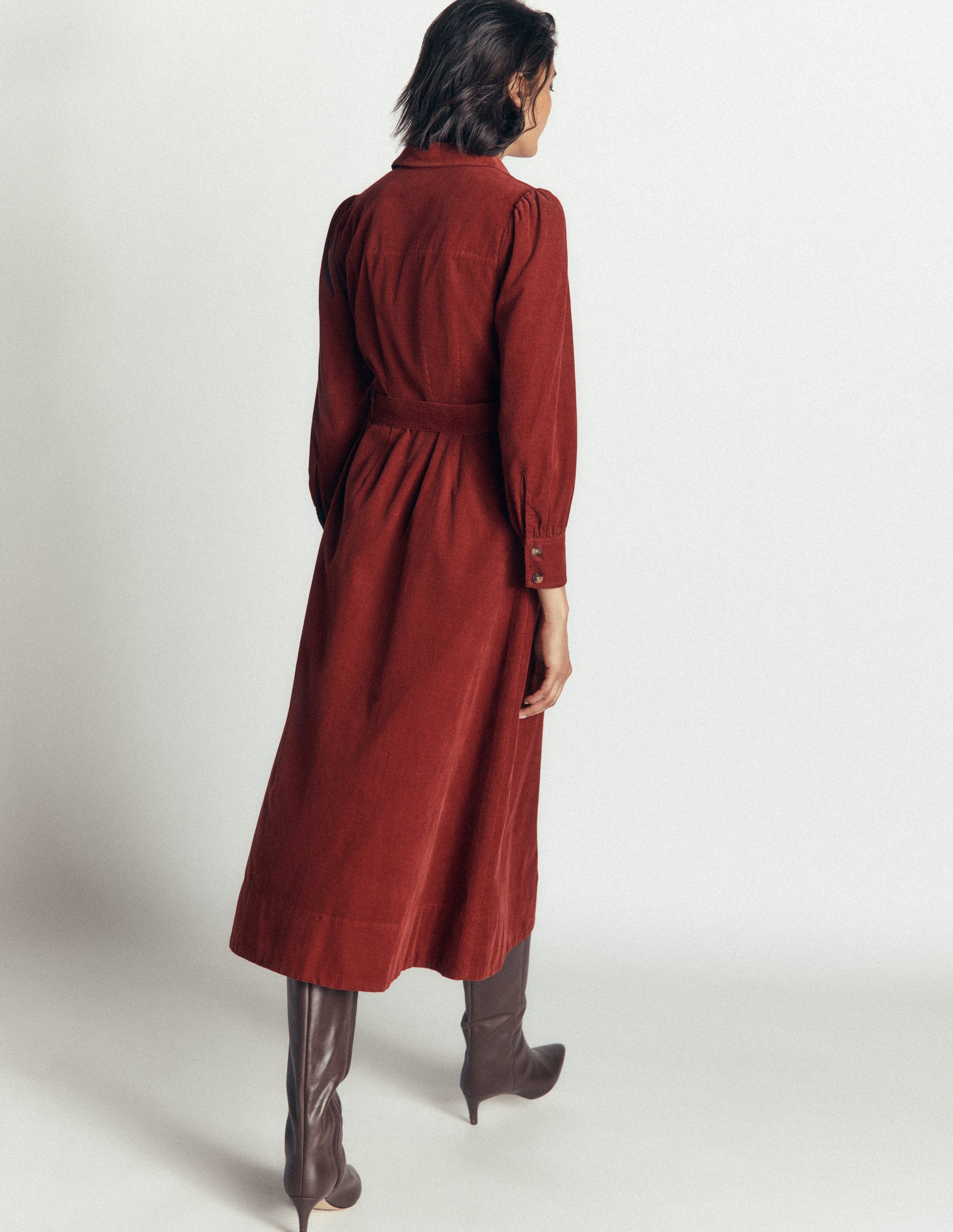 Maeve Cord Midi Shirt Dress-Spiced Apple-3