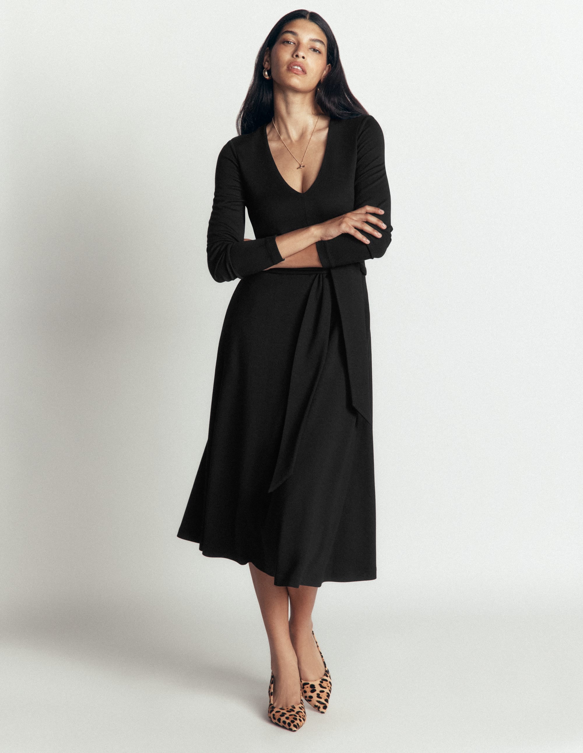 Tie Waist Ponte Dress-Black - Image 3