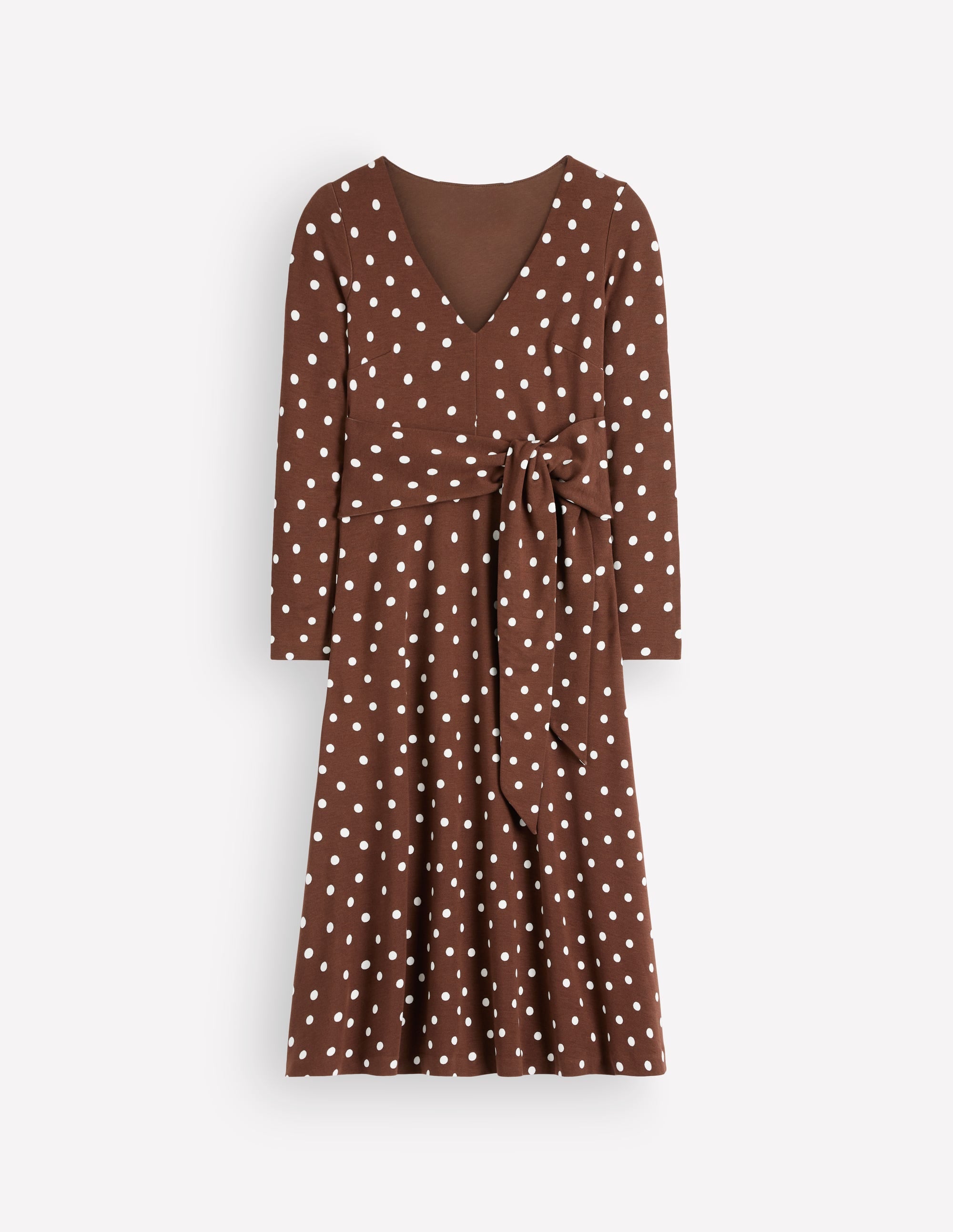 Tie Waist Ponte Dress-Raw Umber, Painted Dot - Image 6