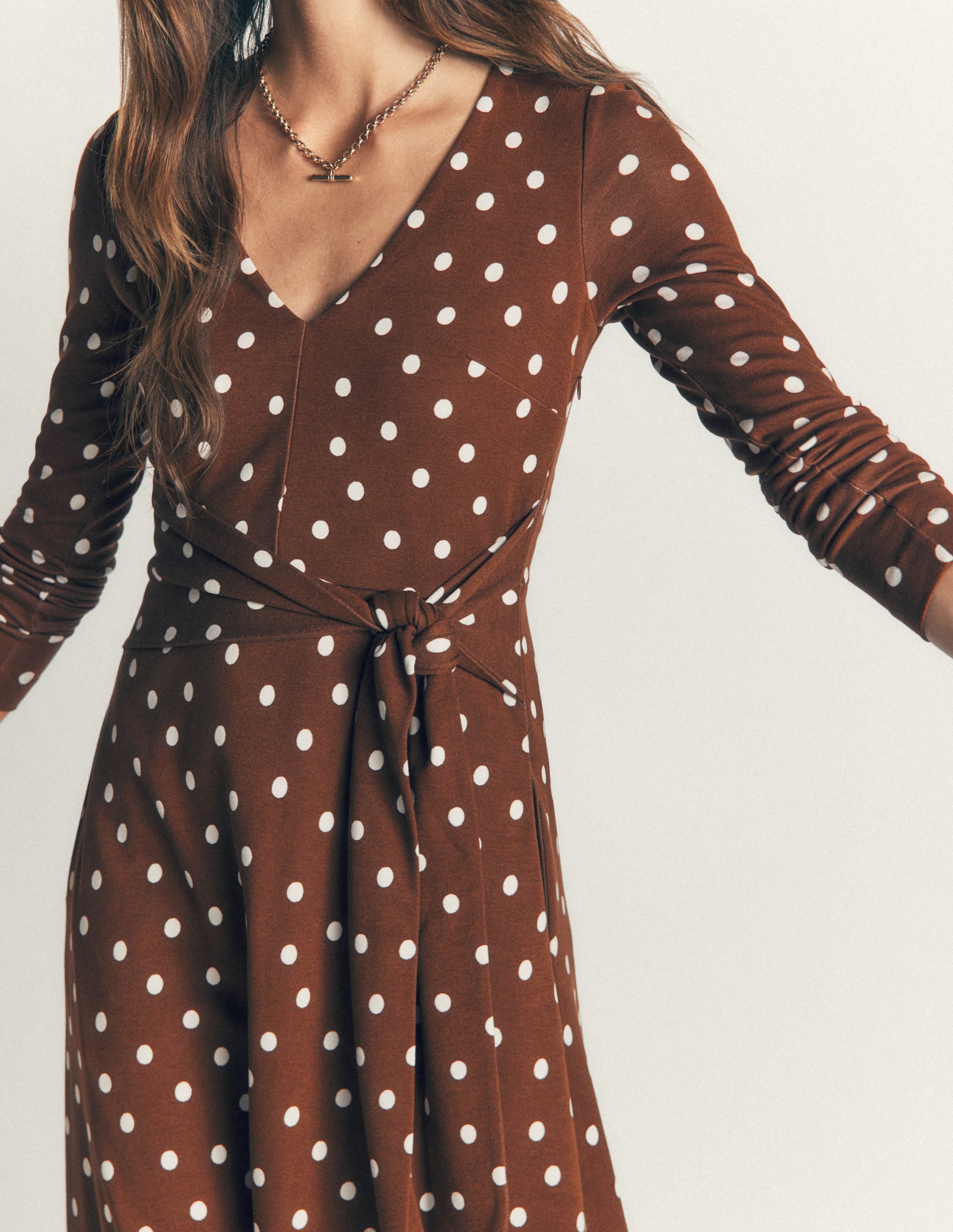 Tie Waist Ponte Dress-Raw Umber, Painted Dot - Image 2