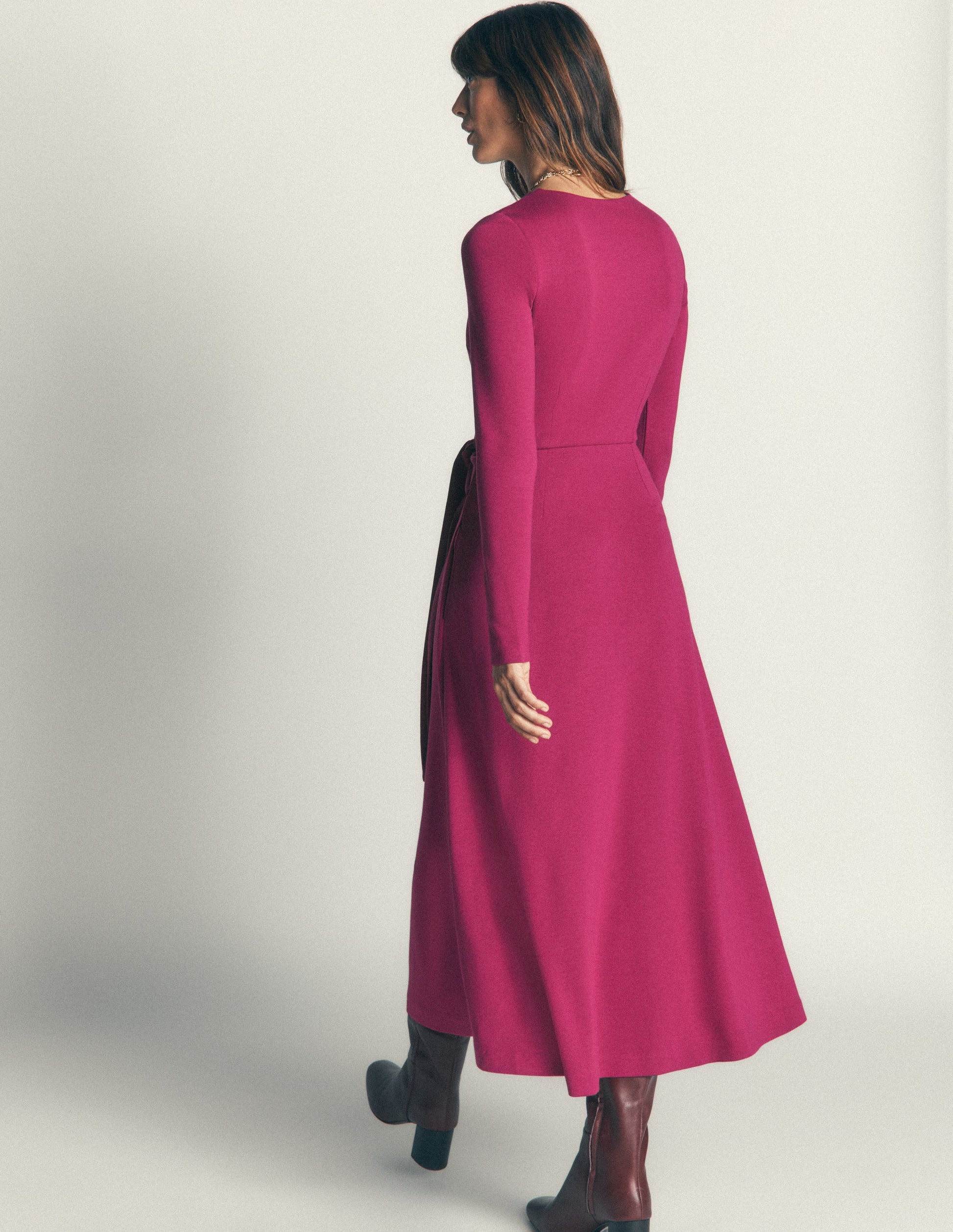 Tie Waist Ponte Dress-Beetroot Red-3